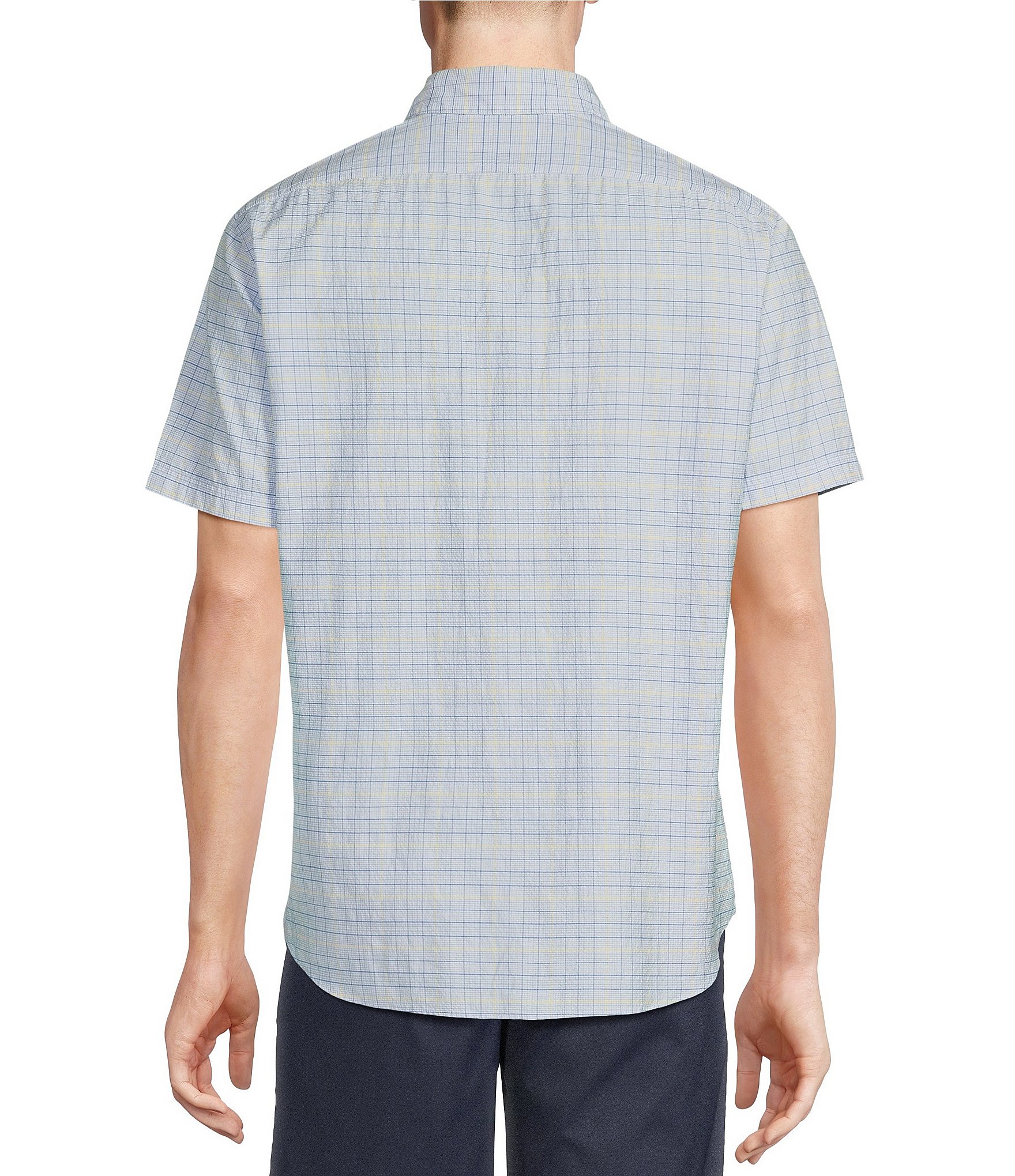 Cremieux Blue Label Performance Stretch Plaid Seersucker Short Sleeve Woven Shirt