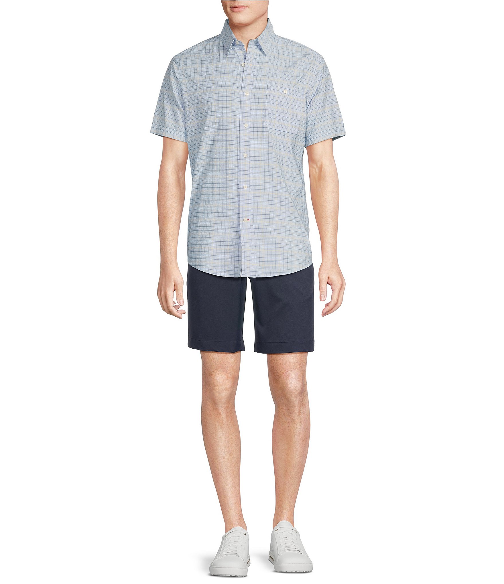 Cremieux Blue Label Performance Stretch Plaid Seersucker Short Sleeve Woven Shirt