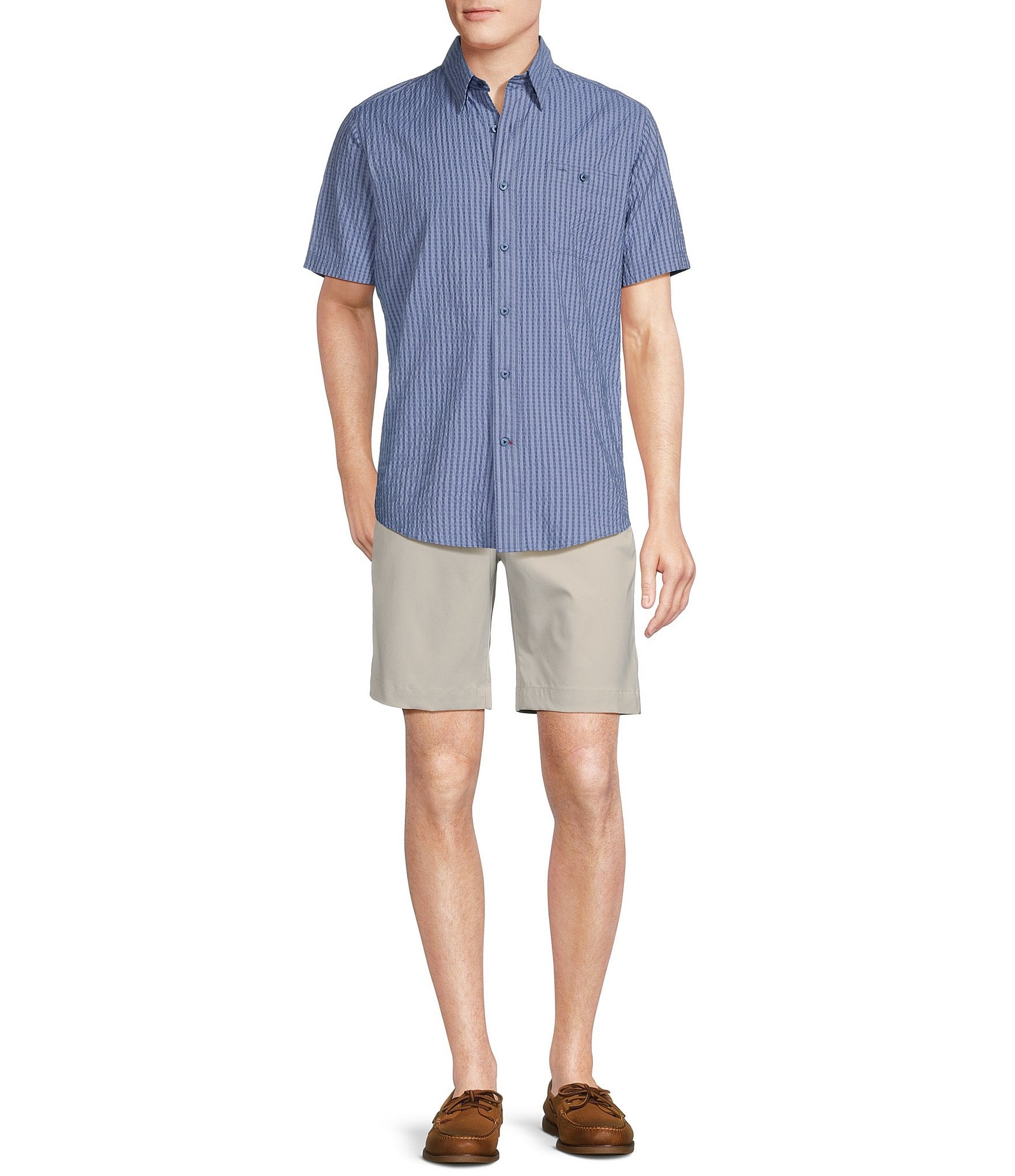 Cremieux Blue Label Performance Stretch Stripe Seersucker Short Sleeve Woven Shirt