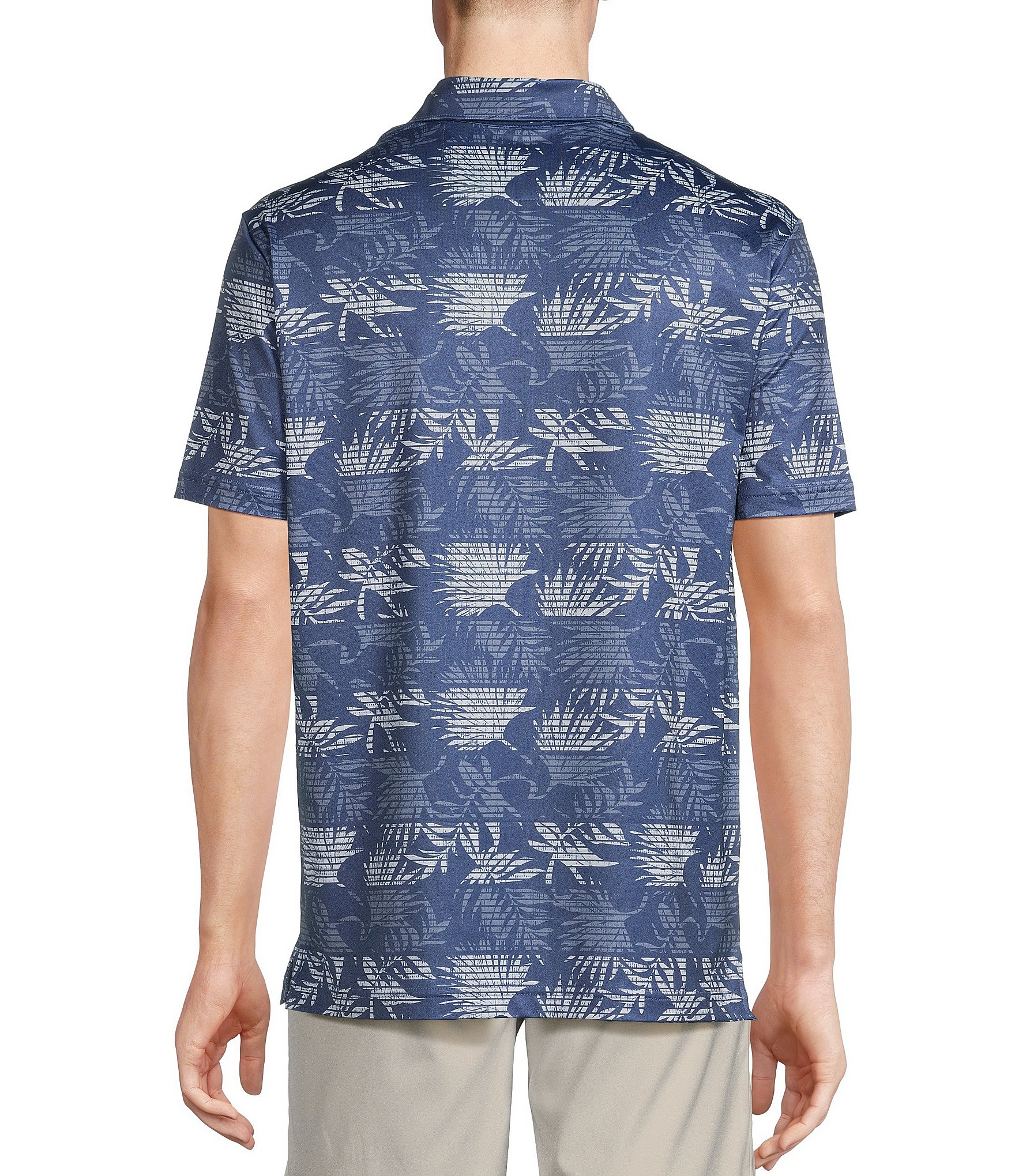 Cremieux Blue Label Performance Stretch Striped Palm Leaf Printed Short Sleeve Polo Shirt