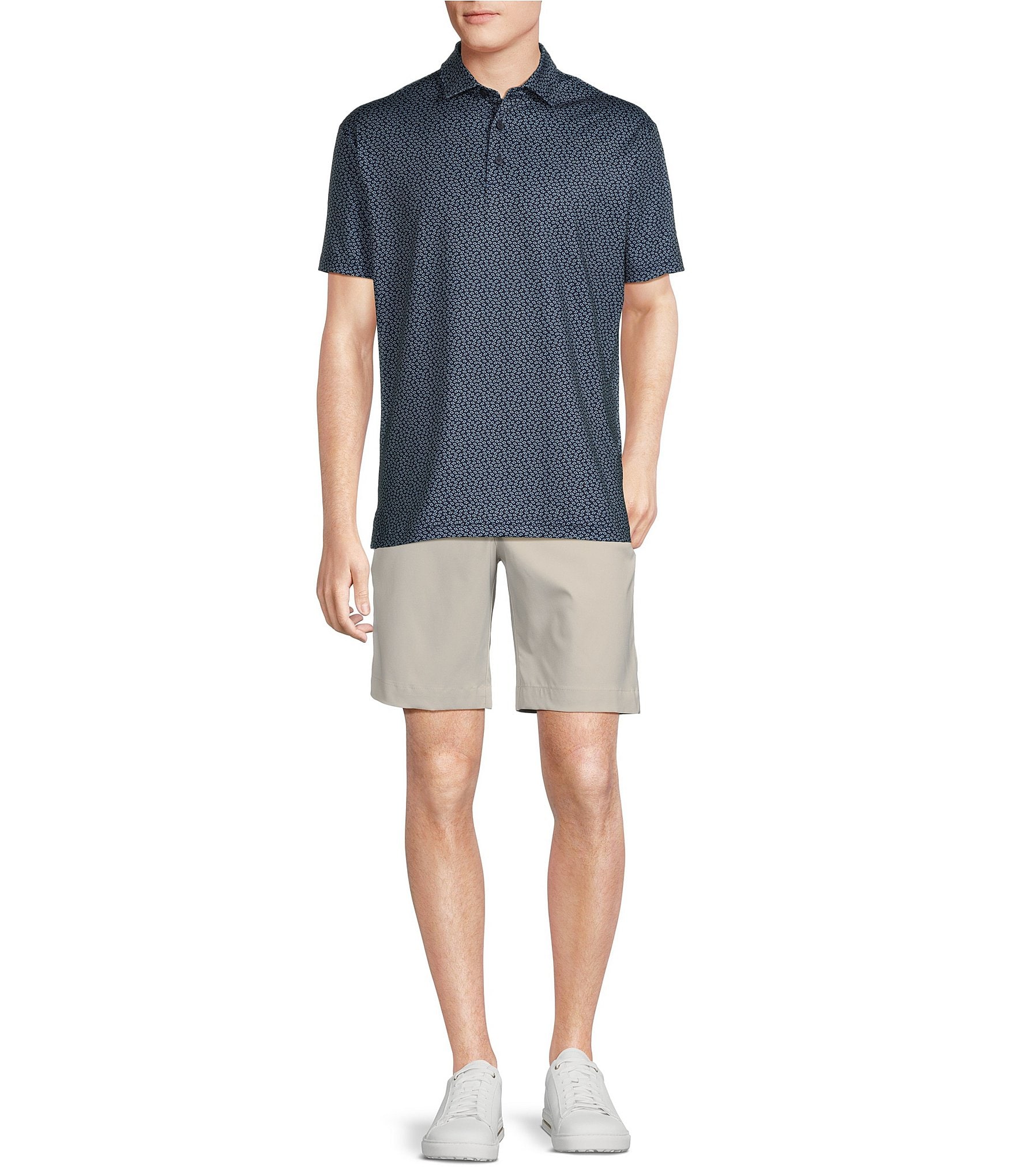 Cremieux Blue Label Performance Stretch Tiny Fish Print Short Sleeve Polo Shirt