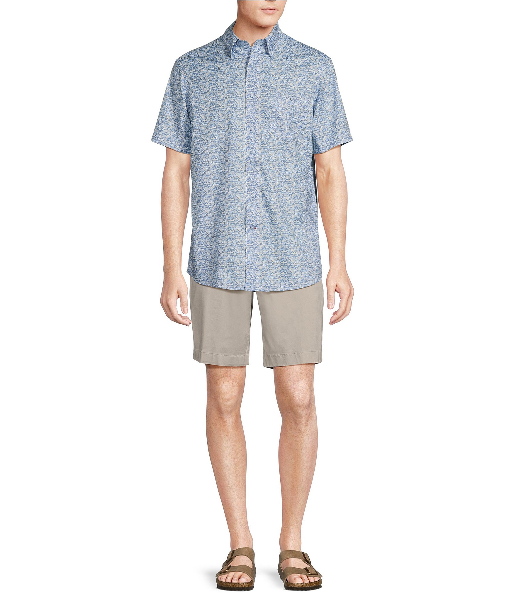 Cremieux Blue Label Performance Stretch Twill Shark Print Short Sleeve Woven Shirt