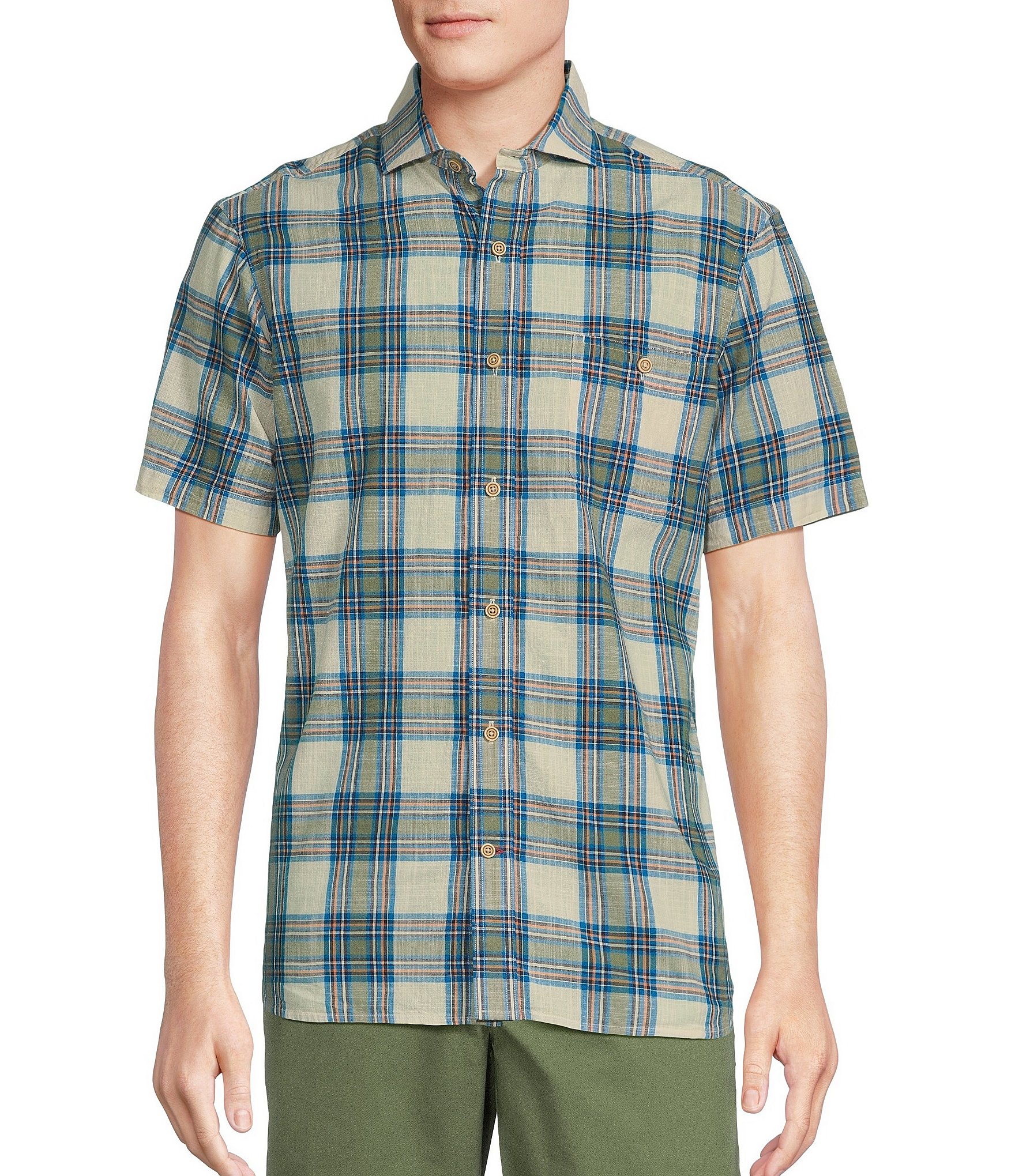 Cremieux Blue Label Plaid Chambray Short Sleeve Woven Shirt