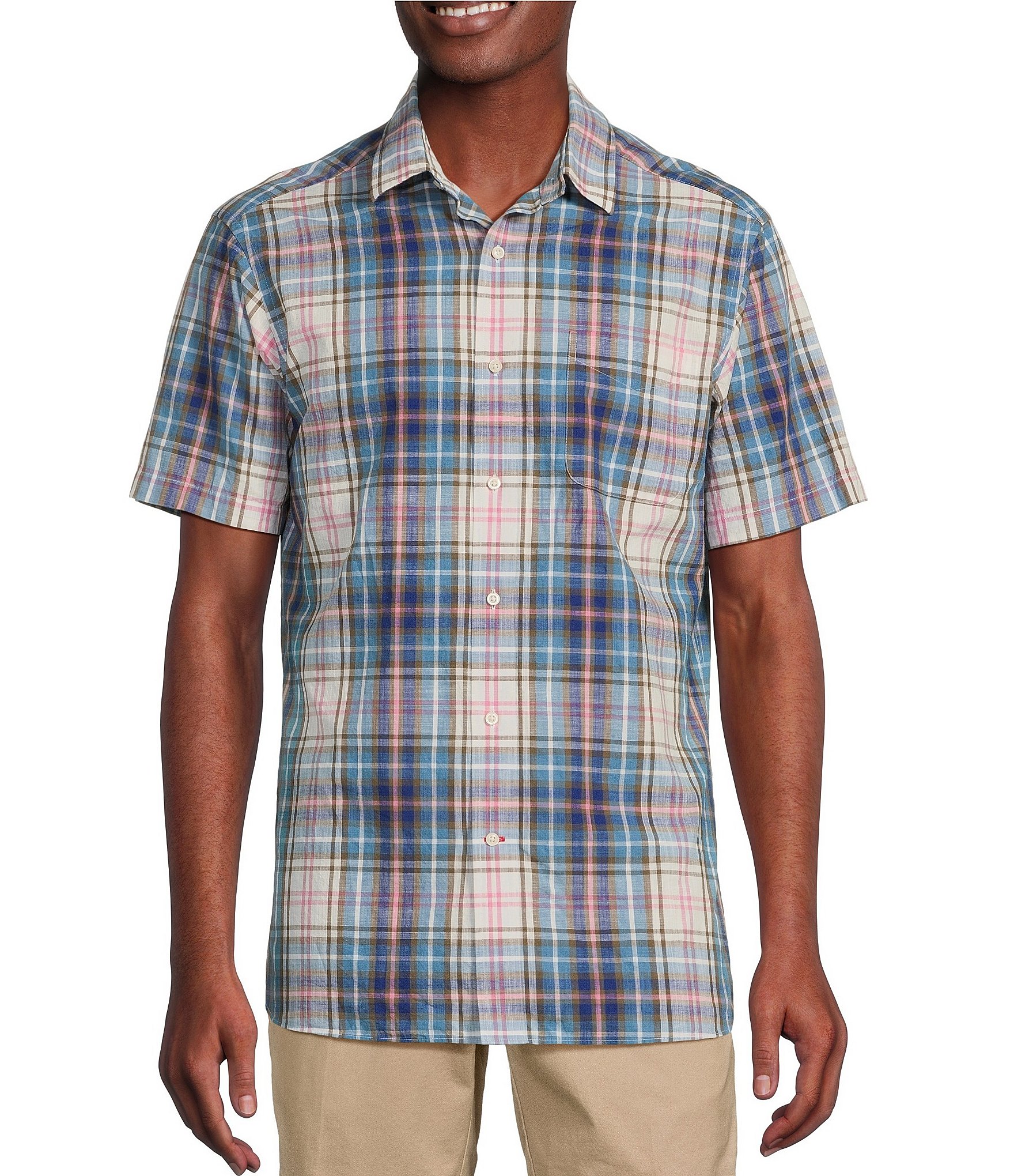 Cremieux Blue Label Plaid Cotton-Slub Short Sleeve Woven Shirt | Dillard's