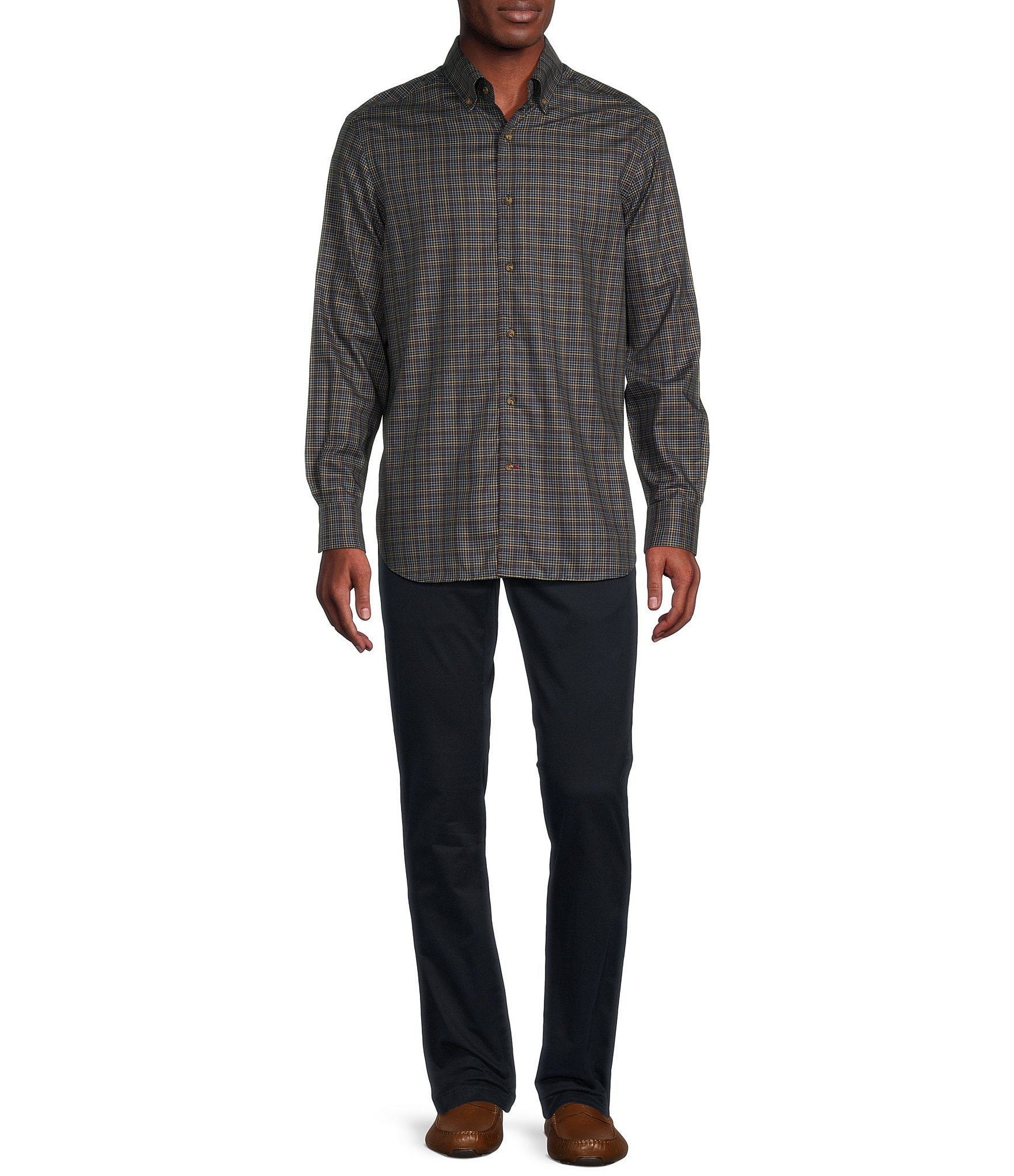 Cremieux Blue Label Plaid Print Heather Twill Long Sleeve Woven Shirt