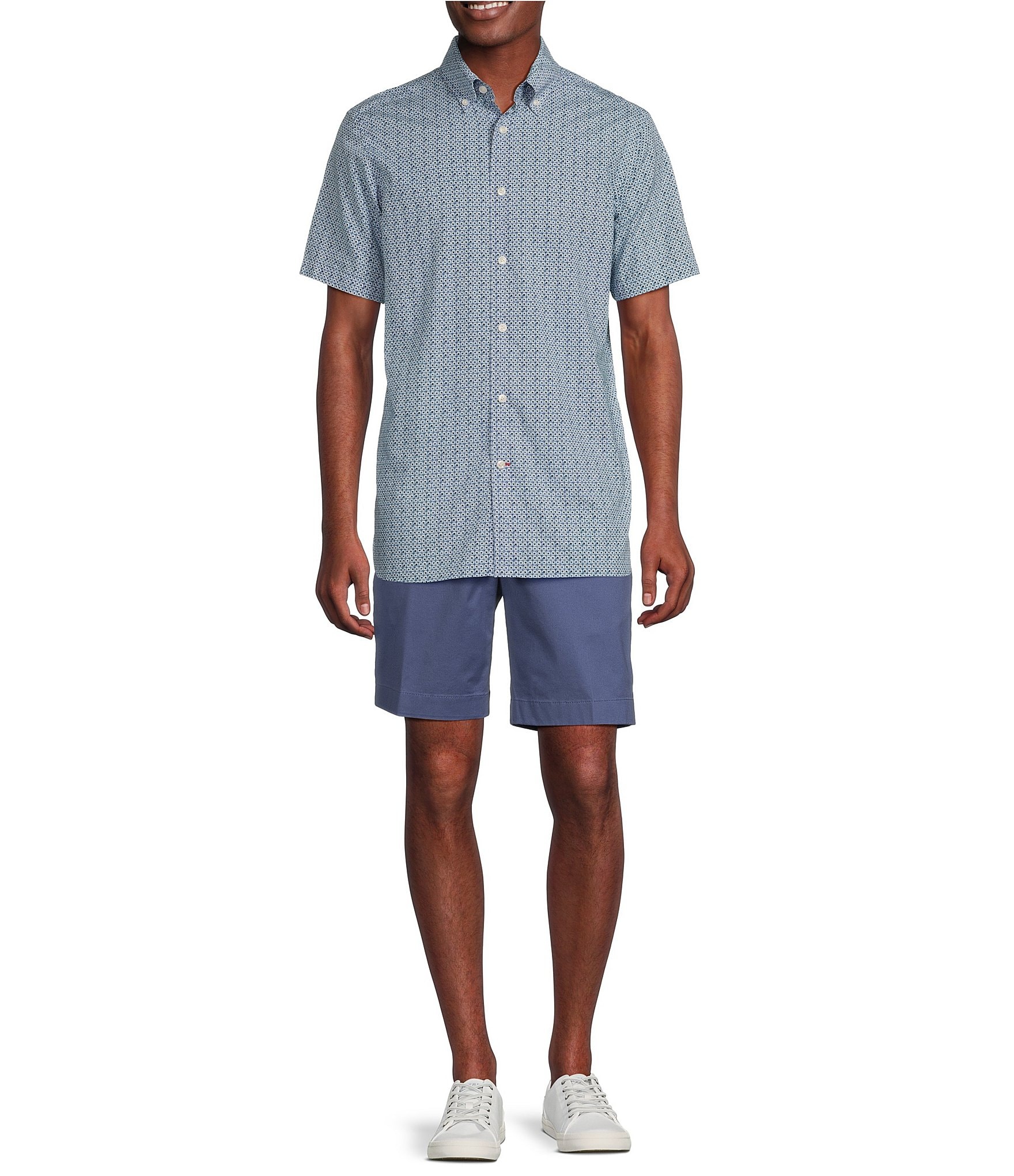 Cremieux Blue Label Print Slub Poplin Print Short Sleeve Woven Shirt