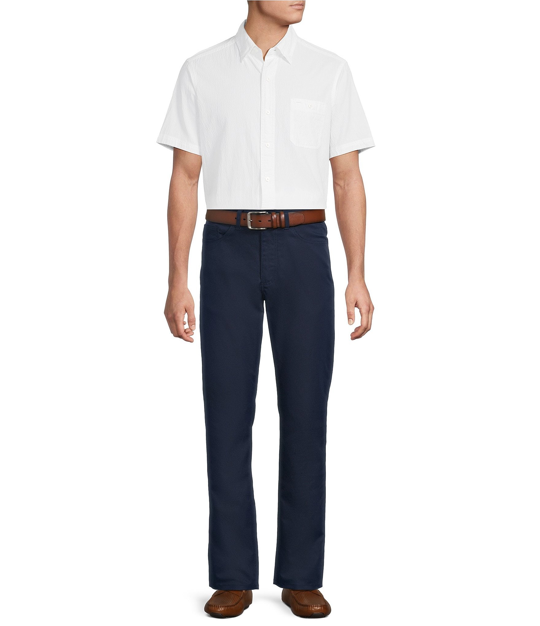 Cremieux Blue Label Seersucker Solid Performance Short Sleeve Woven Shirt