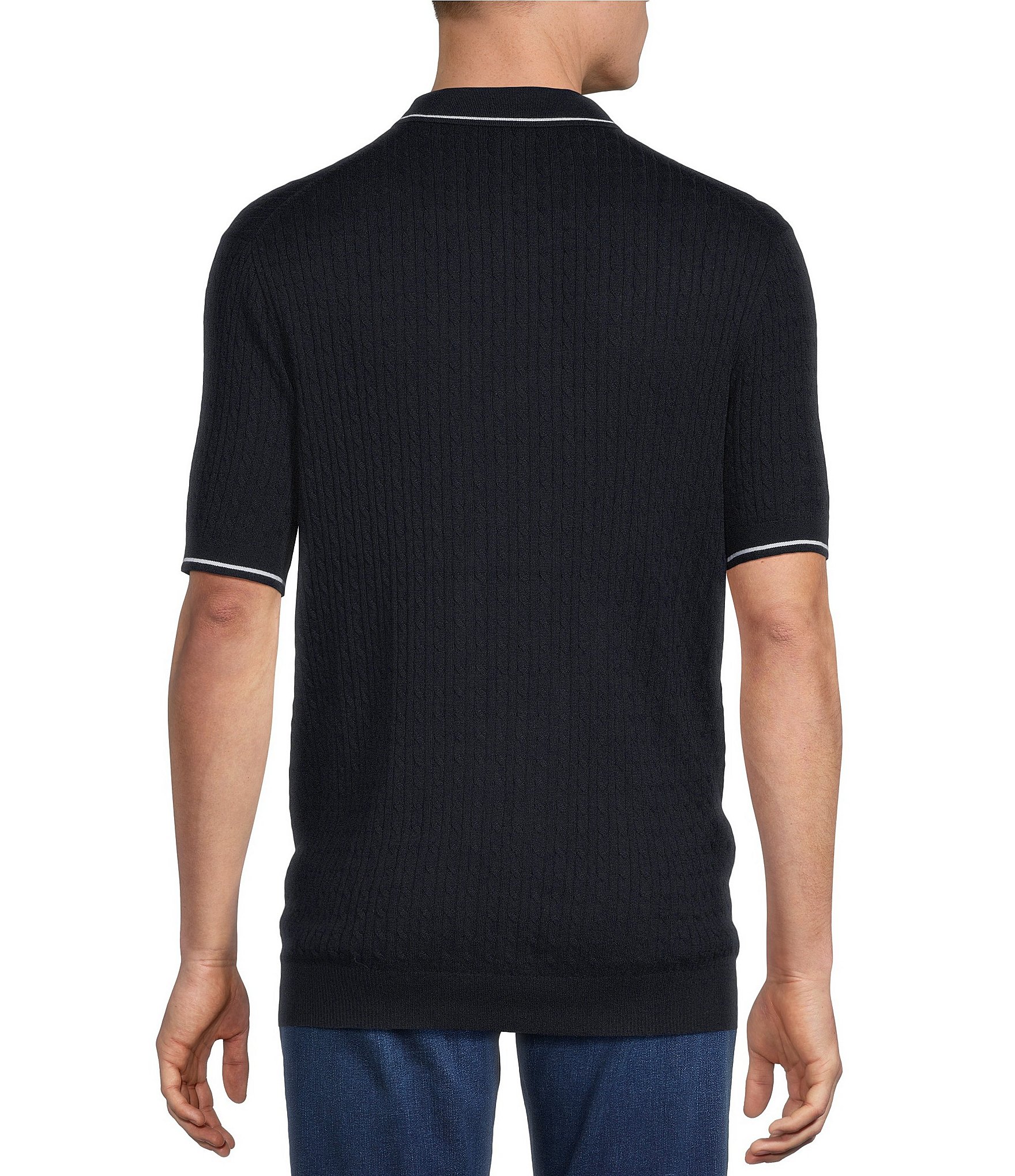 Cremieux Blue Label Short Sleeve Cable Polo Sweater