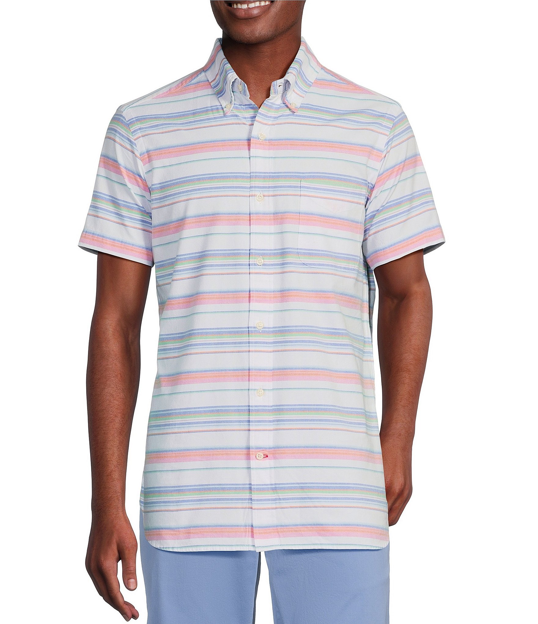 Cremieux Blue Label Slim Fit Multi Stripe Oxford Short Sleeve Woven ...