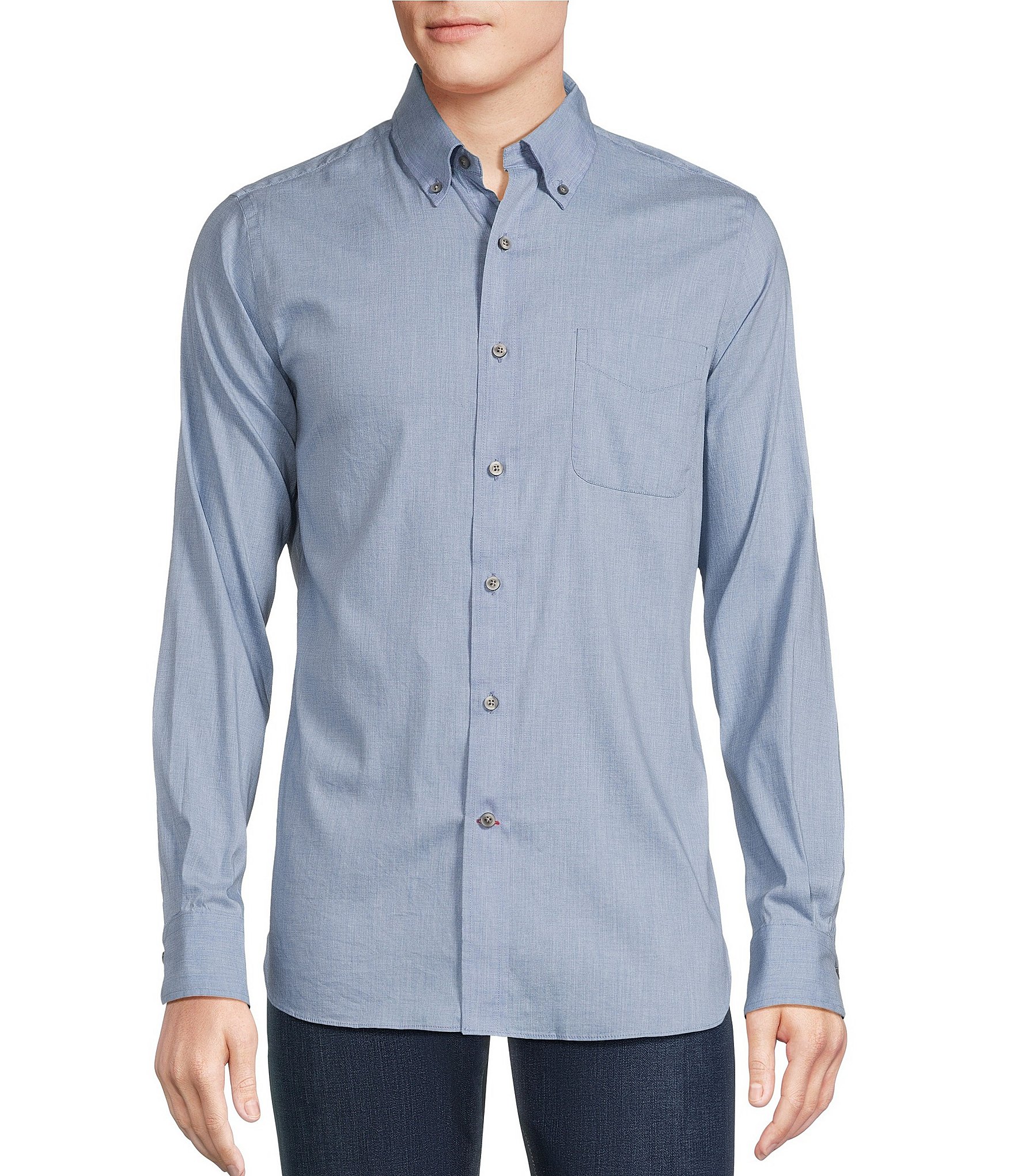 Cremieux Blue Label Slim Fit Solid Flex Twill Long Sleeve Woven Shirt ...