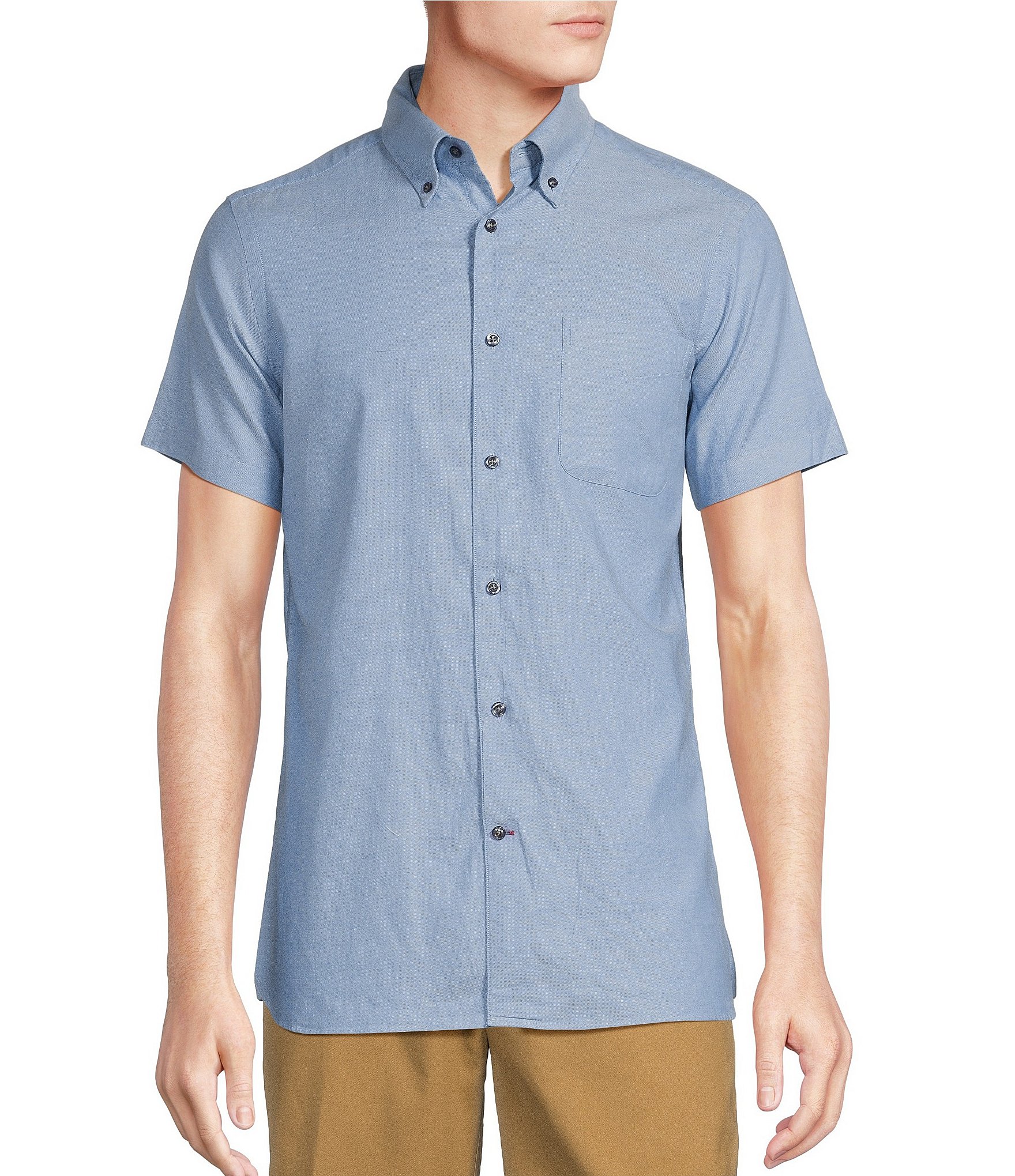 Cremieux Blue Label Slim Fit Solid Lightweight Oxford Short Sleeve Woven Shirt