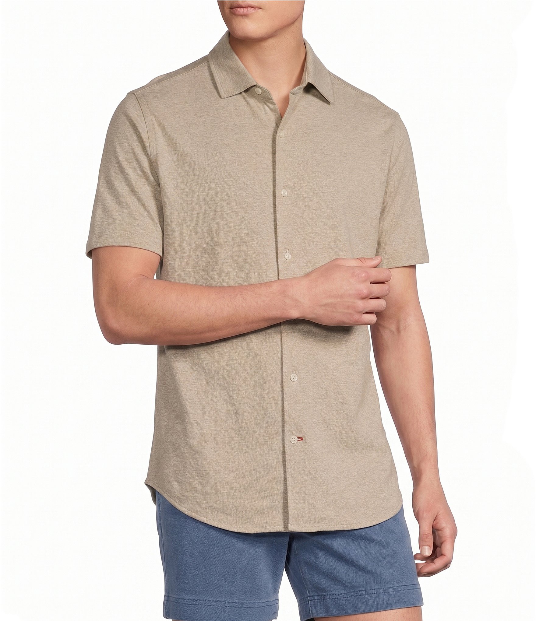 Cremieux Blue Label Solid Coat Front Short Sleeve Shirt
