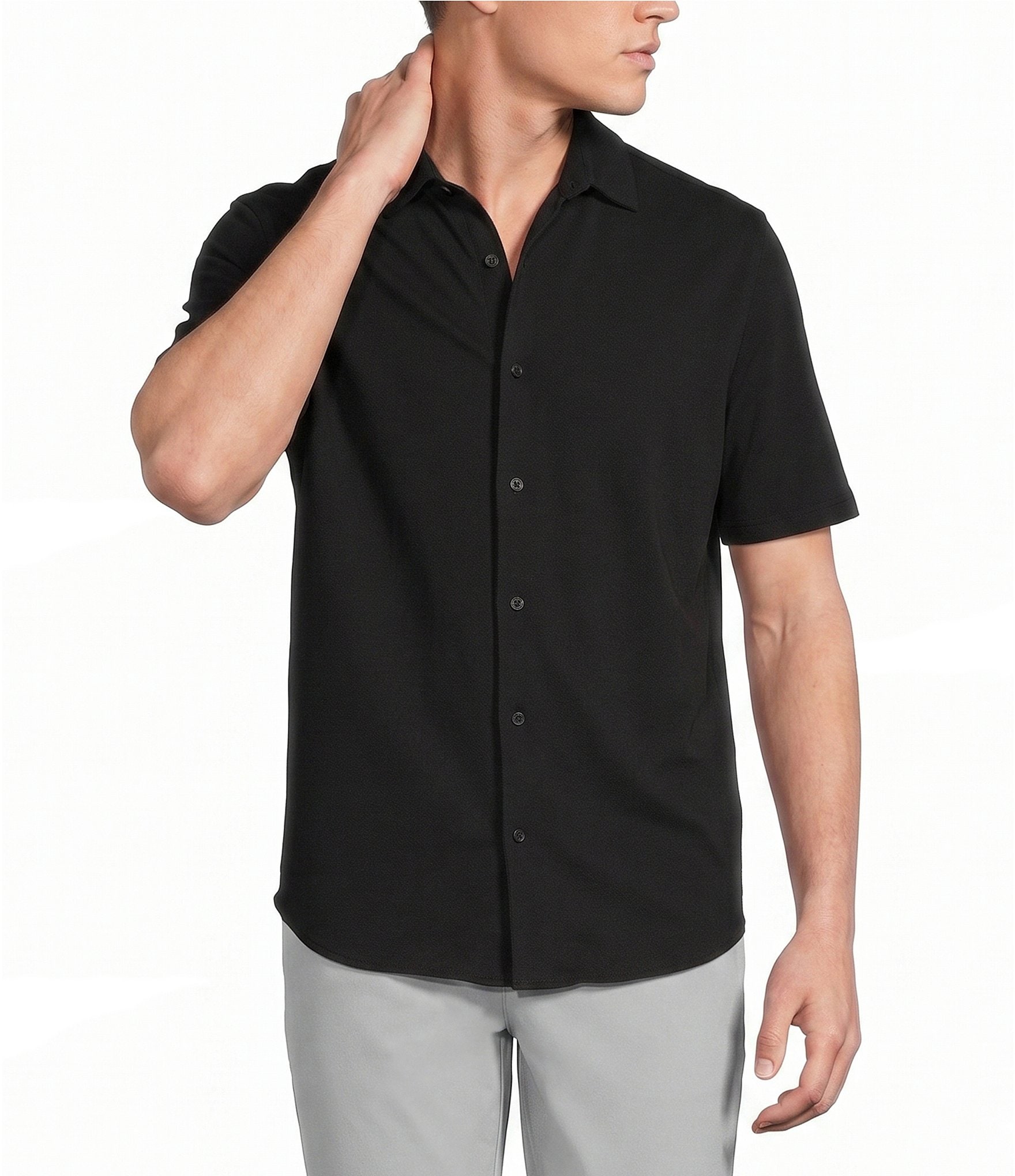Cremieux Blue Label Solid Coat Front Short Sleeve Shirt