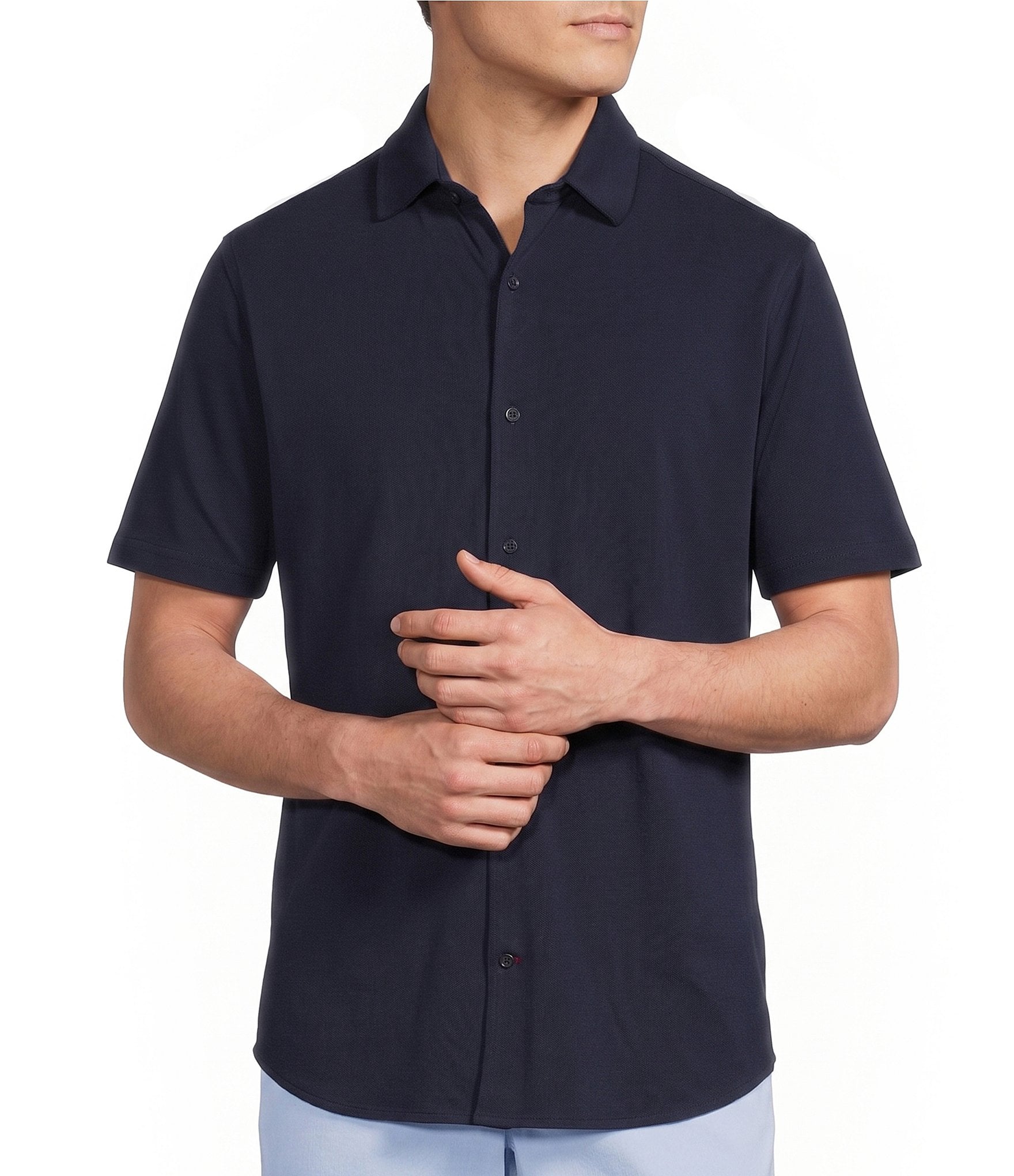 Cremieux Blue Label Solid Coat Front Short Sleeve Shirt