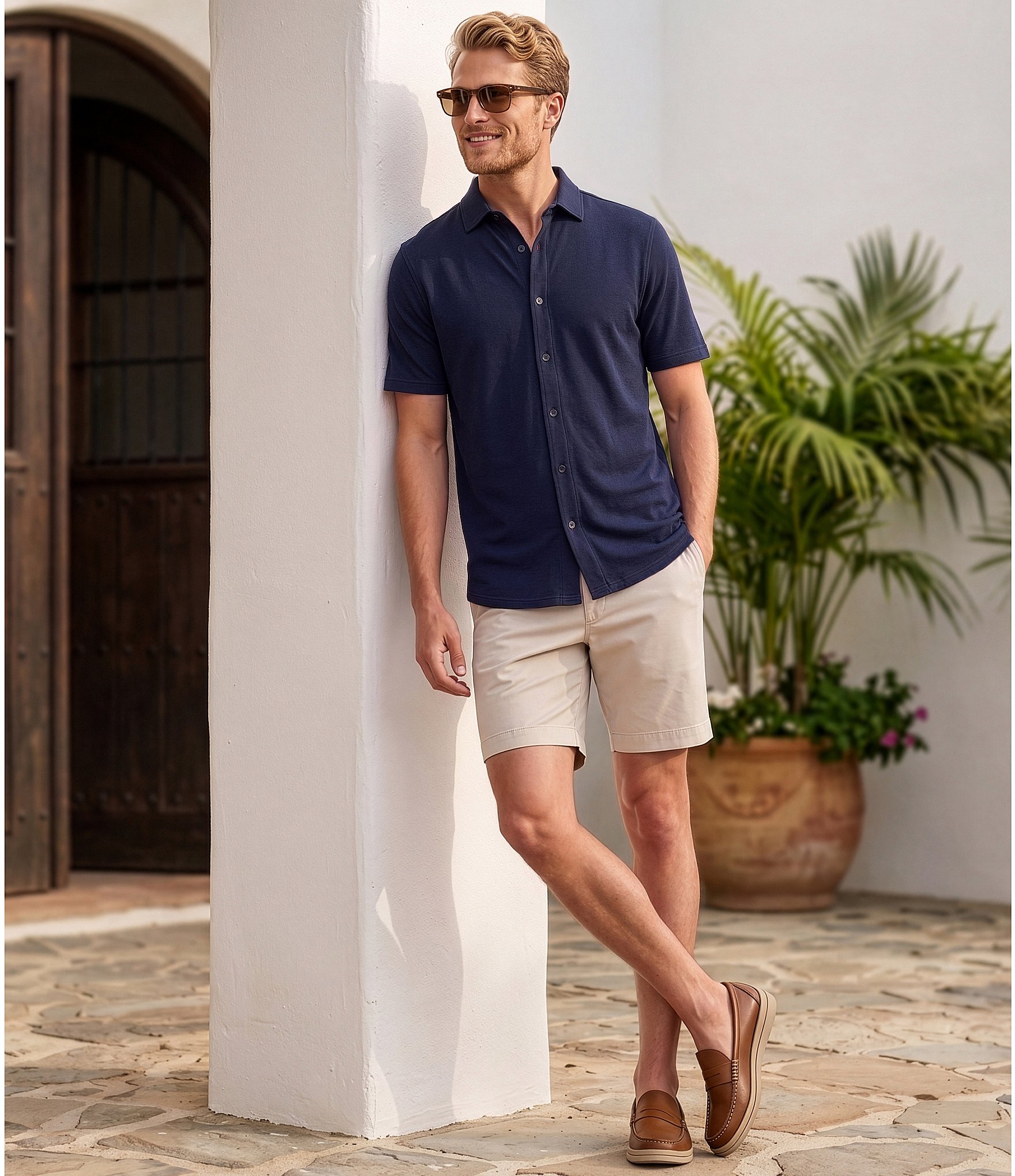 Cremieux Blue Label Solid Coat Front Short Sleeve Shirt
