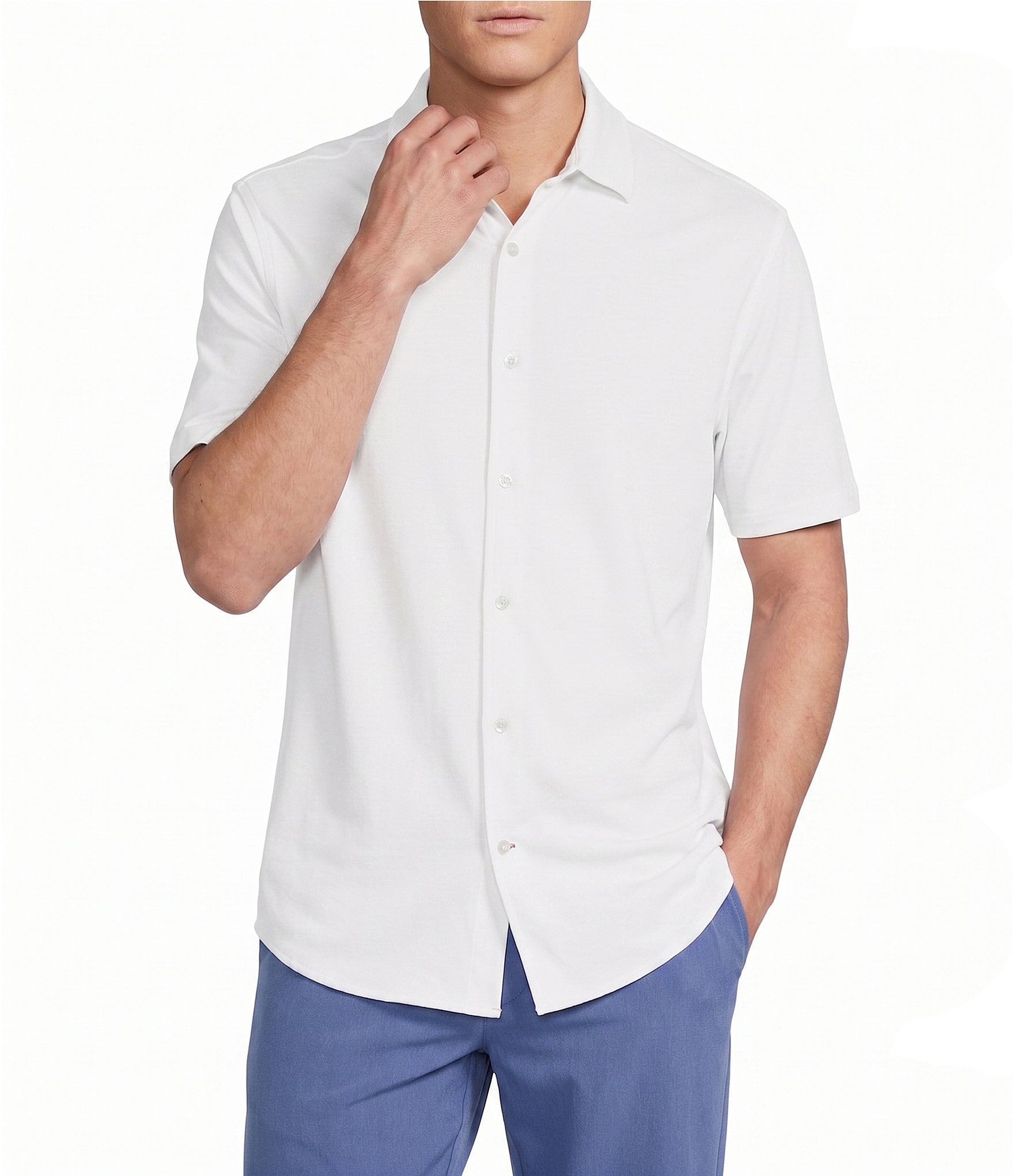 Cremieux Blue Label Solid Coat Front Short Sleeve Shirt