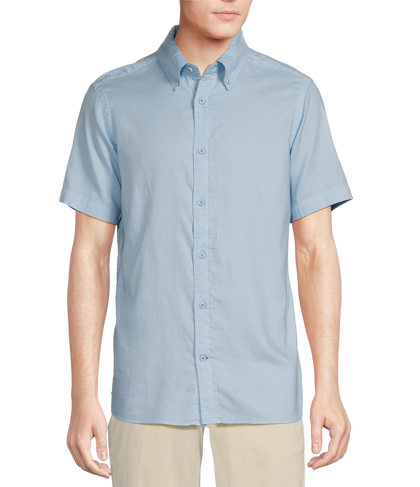 Cremieux Blue Label Solid Garment-Dyed Oxford Short Sleeve Woven Shirt