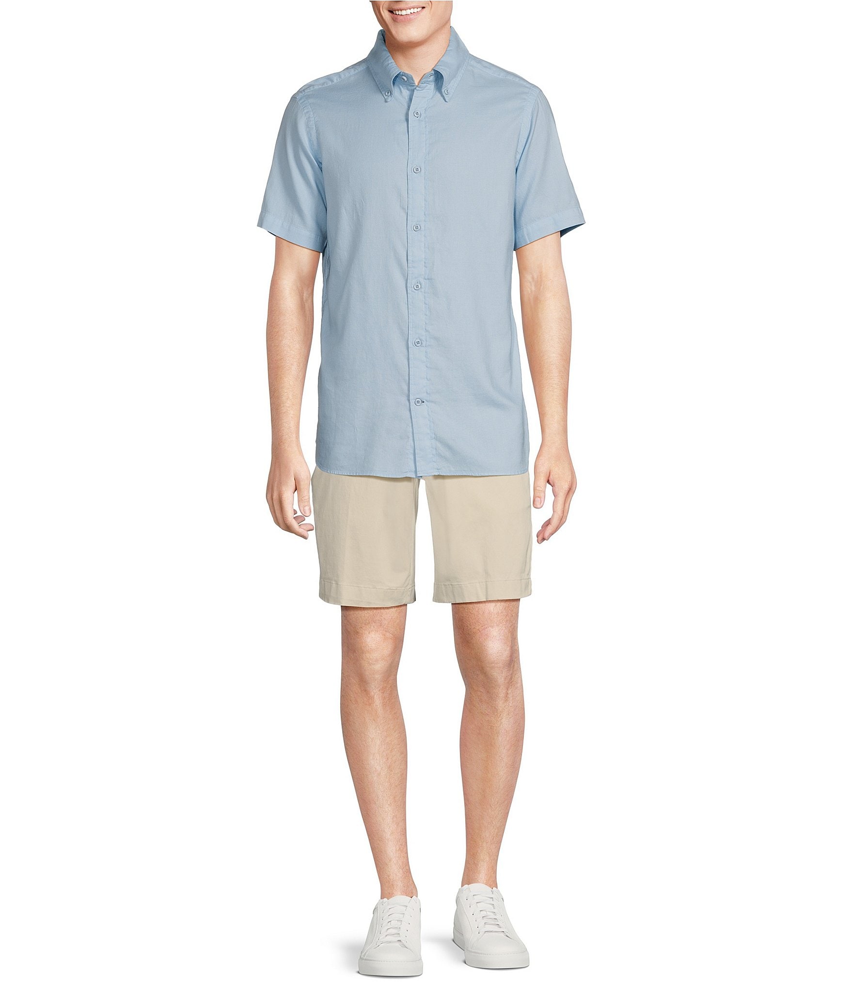 Cremieux Blue Label Solid Garment-Dyed Oxford Short Sleeve Woven Shirt