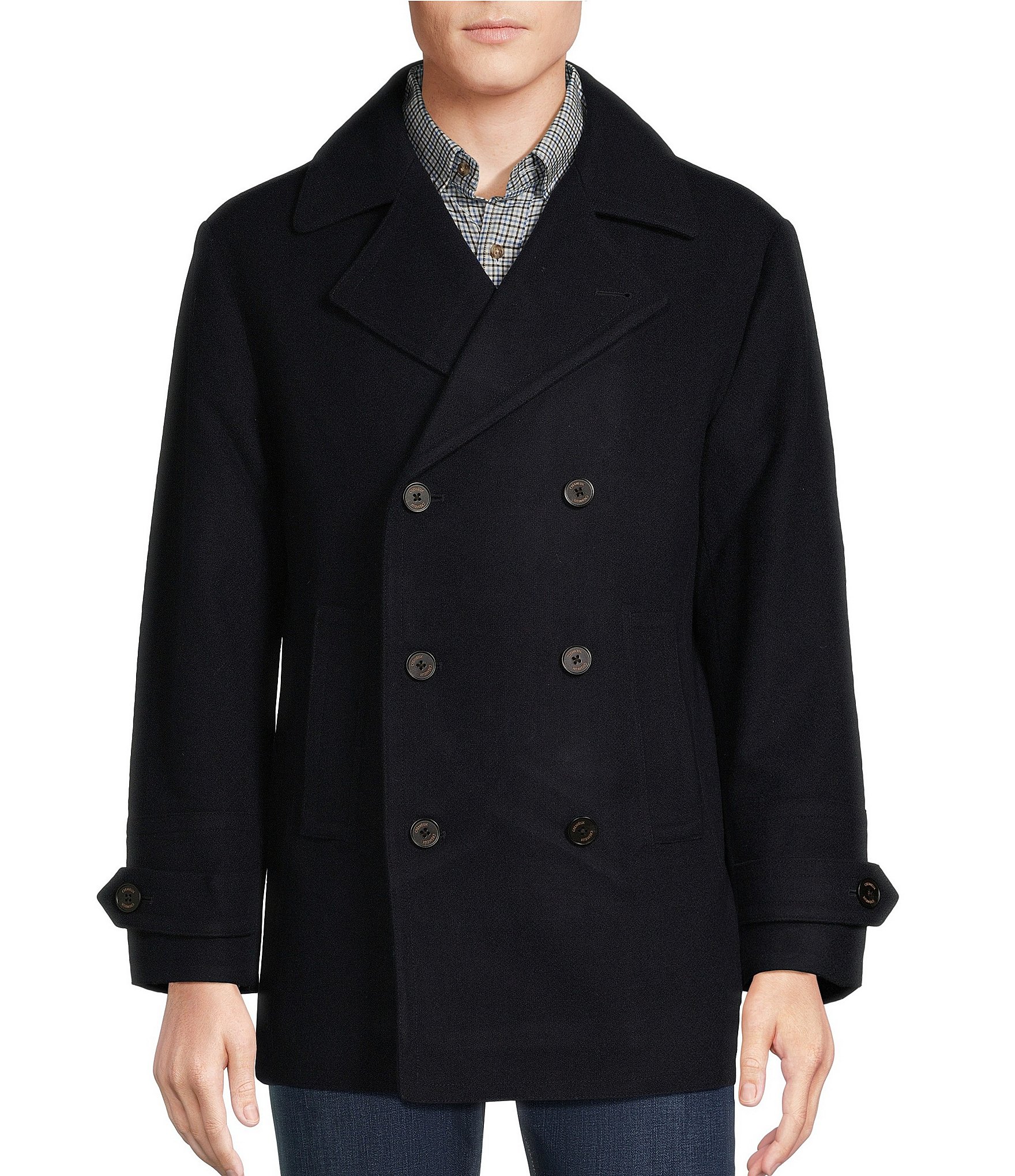 Cremieux Blue Label Solid Melton Wool Peacoat Jacket