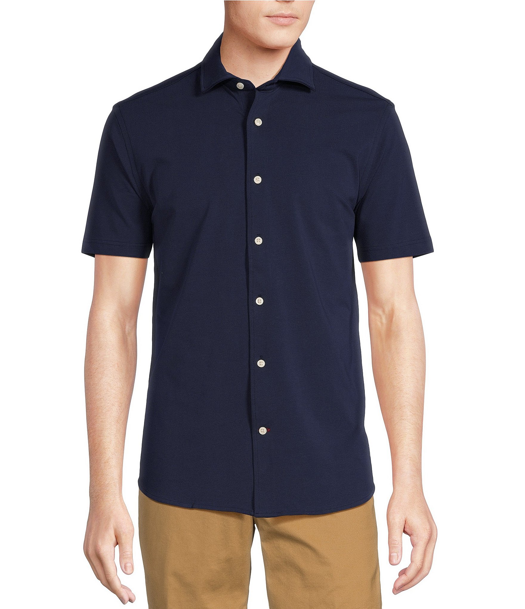 Cremieux Blue Label Stretch Jersey Solid Short Sleeve Coatfront Shirt