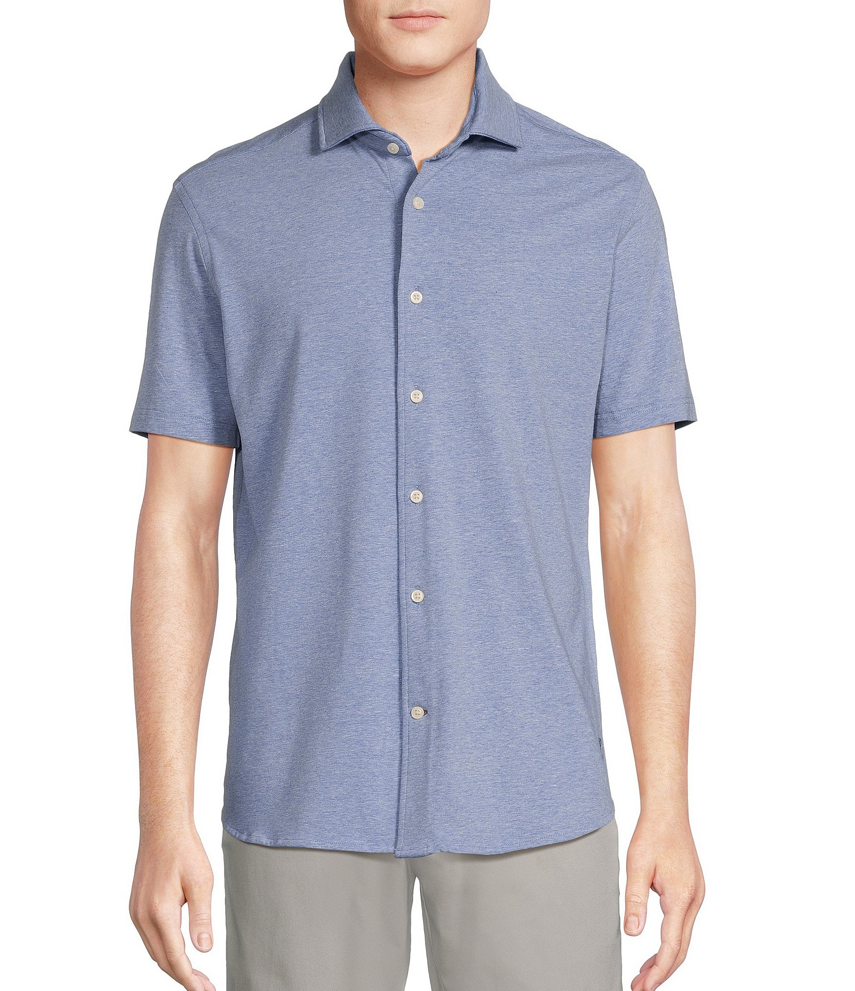 Cremieux Blue Label Stretch Jersey Solid Short Sleeve Coatfront Shirt