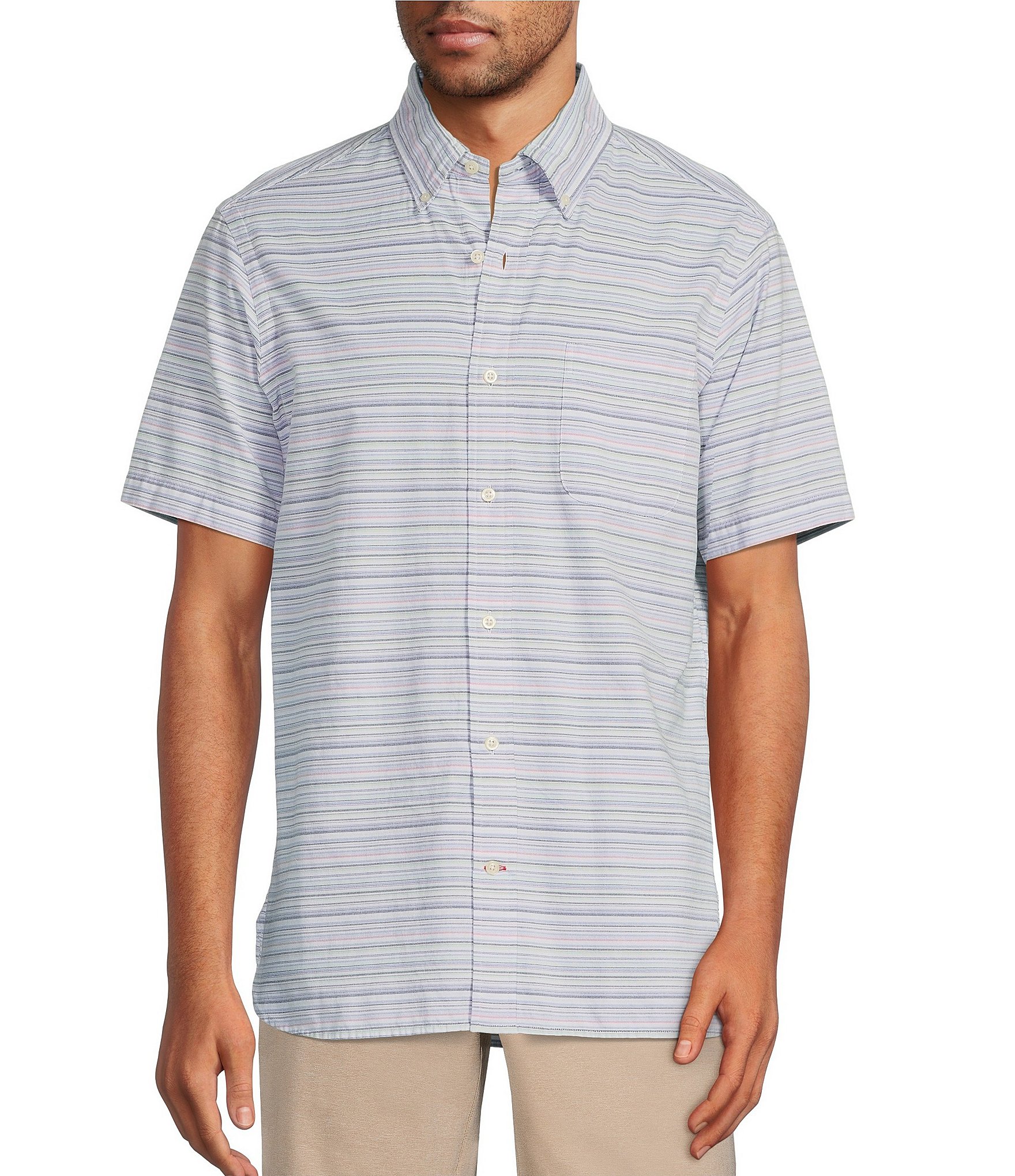 Cremieux Blue Label Striped Oxford Lucent White Short-Sleeve Woven ...