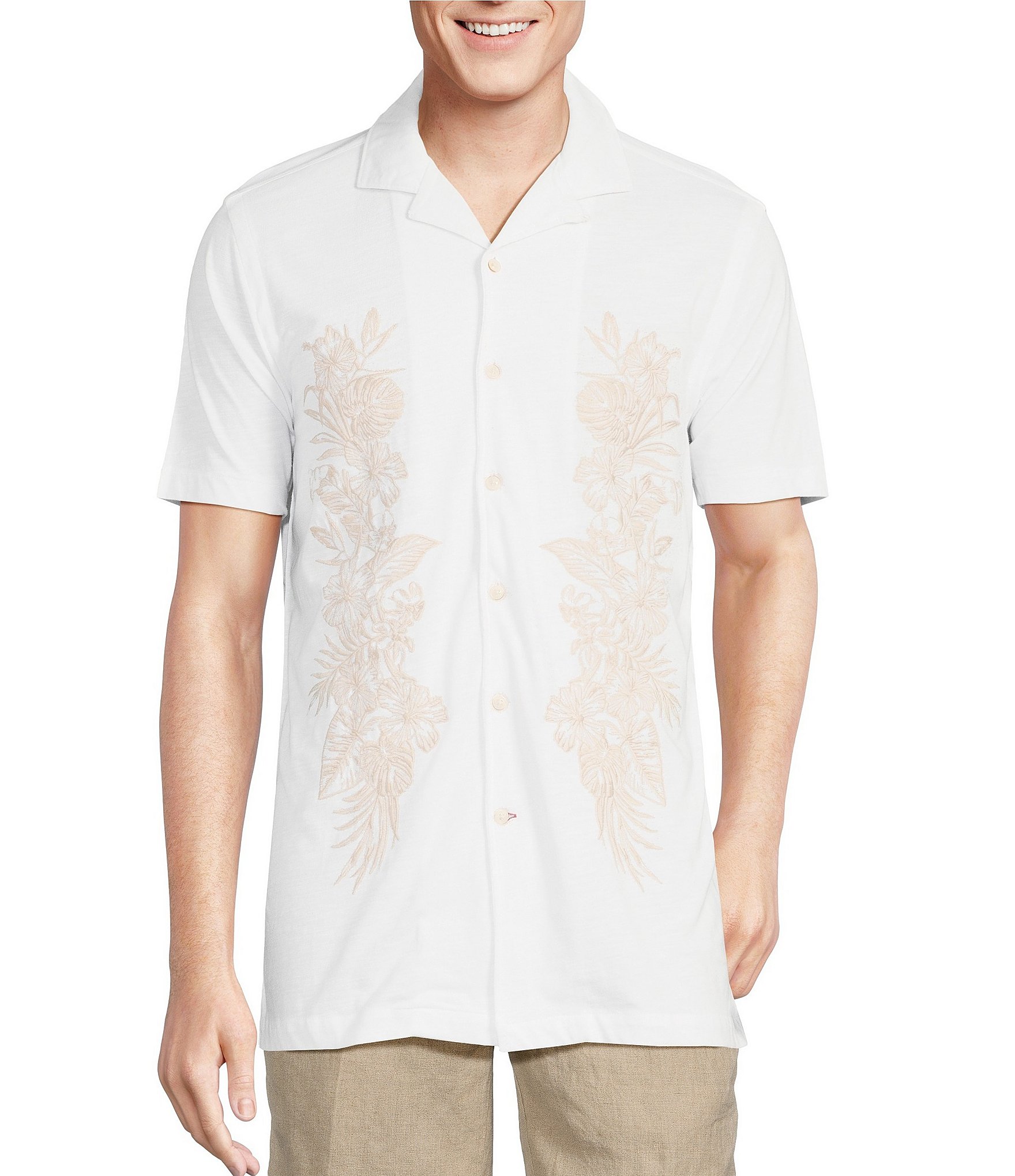 Cremieux Blue Label Tahiti Collection Embroidered Tropical Print Jersey ...