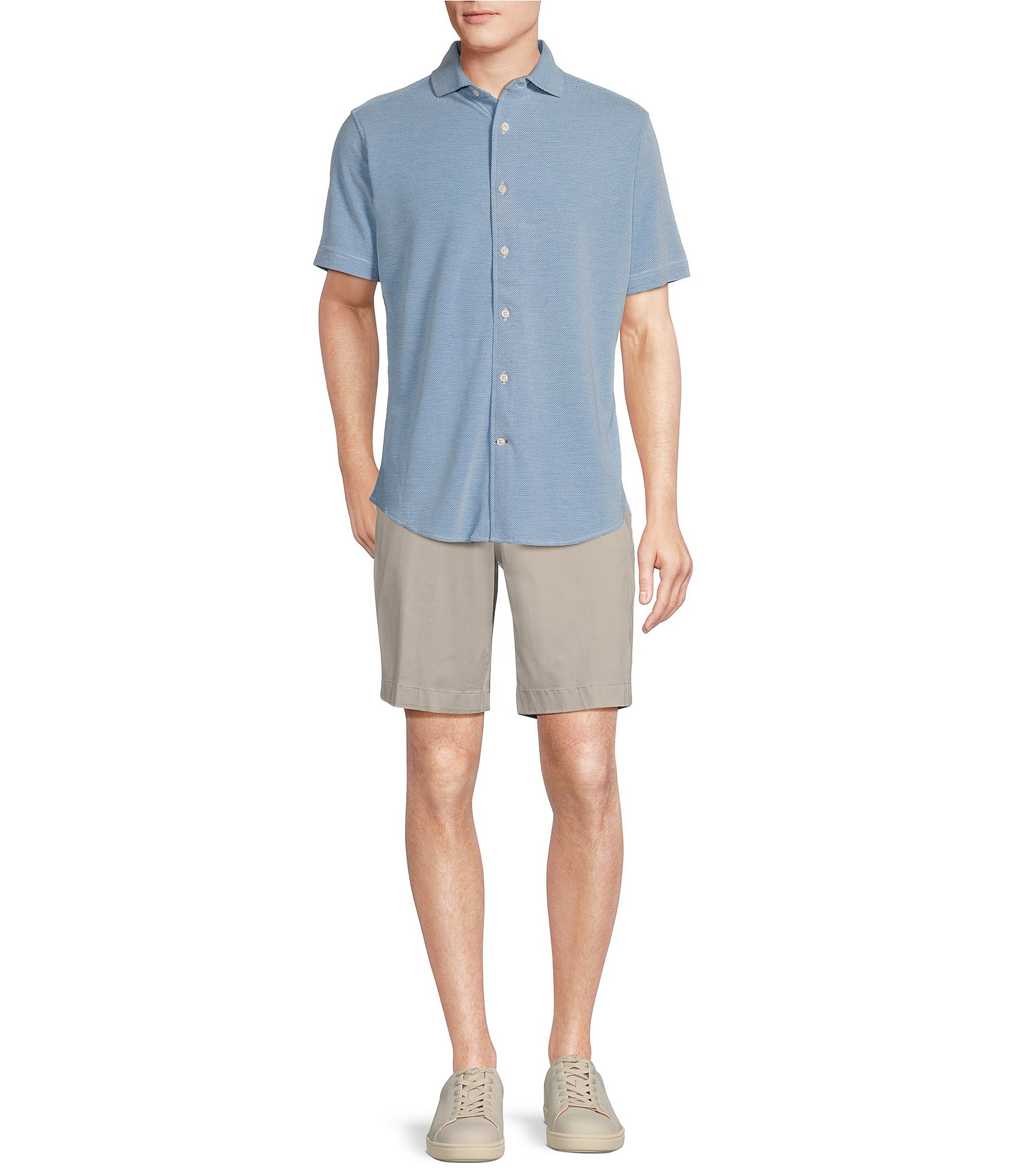 Cremieux Blue Label Textured Jacquard Short Sleeve Coatfront Shirt