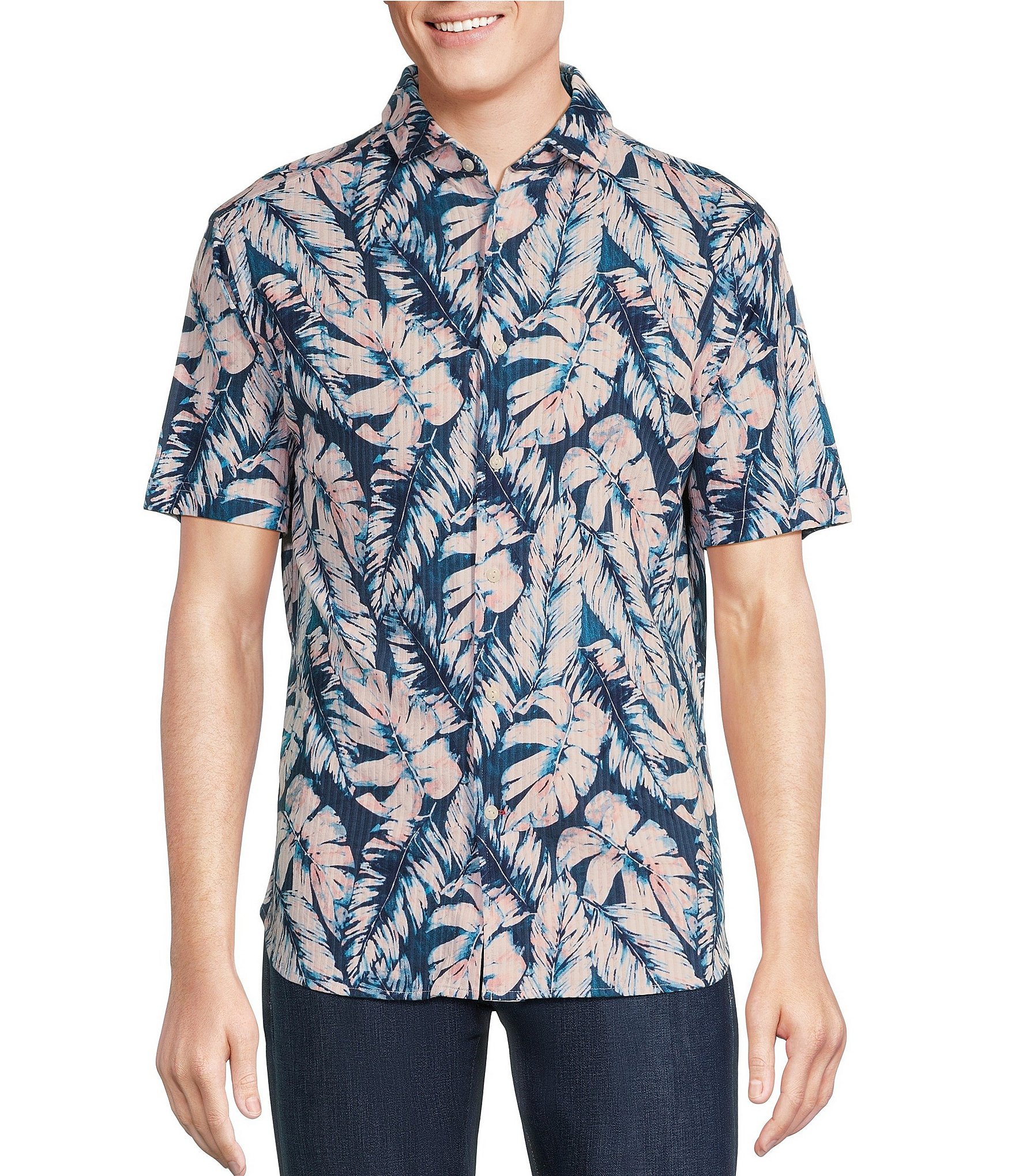 Cremieux Blue Label Tropical Leaf Printed Seersucker Short Sleeve ...