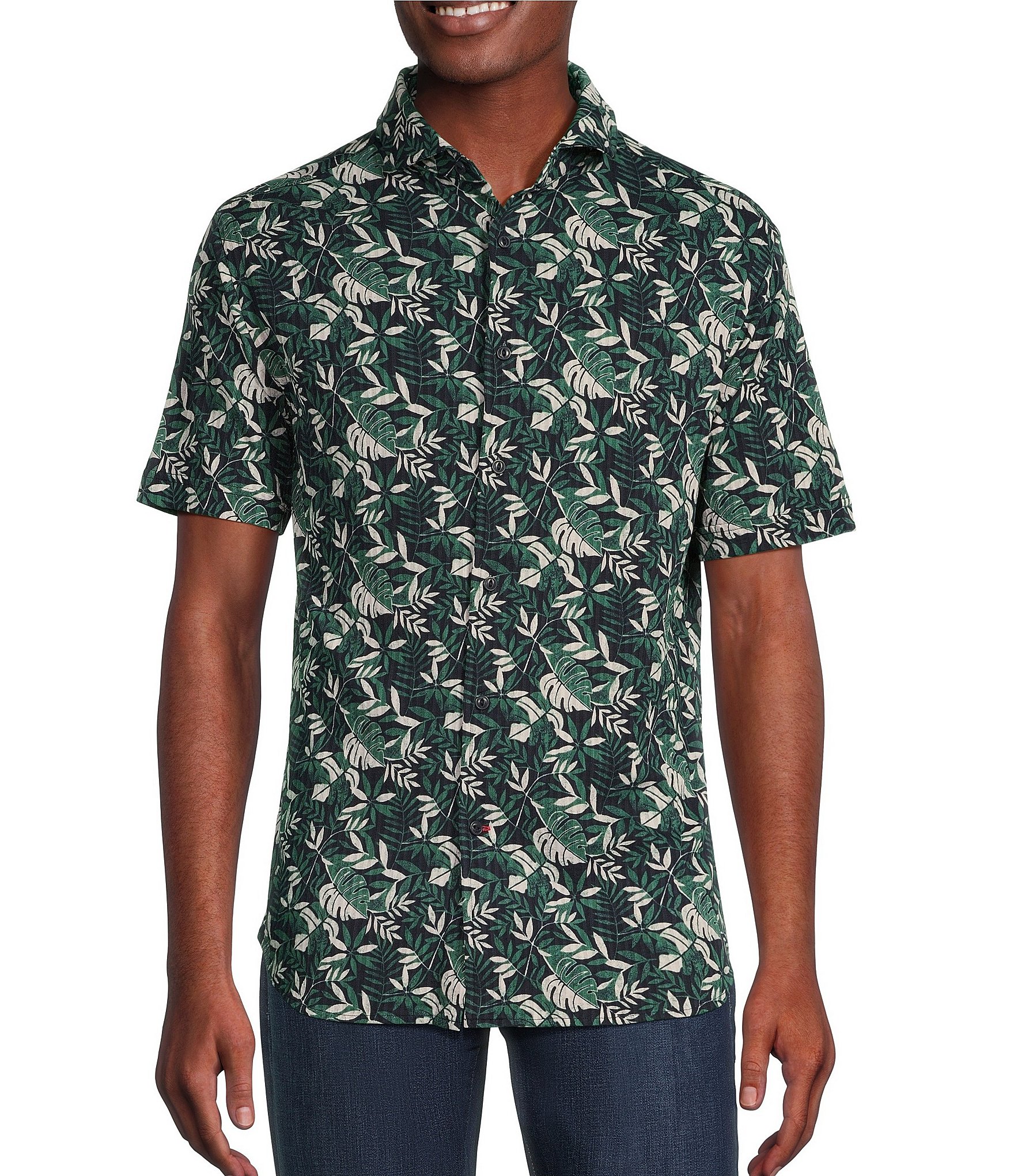 Cremieux Blue Label Tropical Vine Printed Seersucker Short Sleeve ...