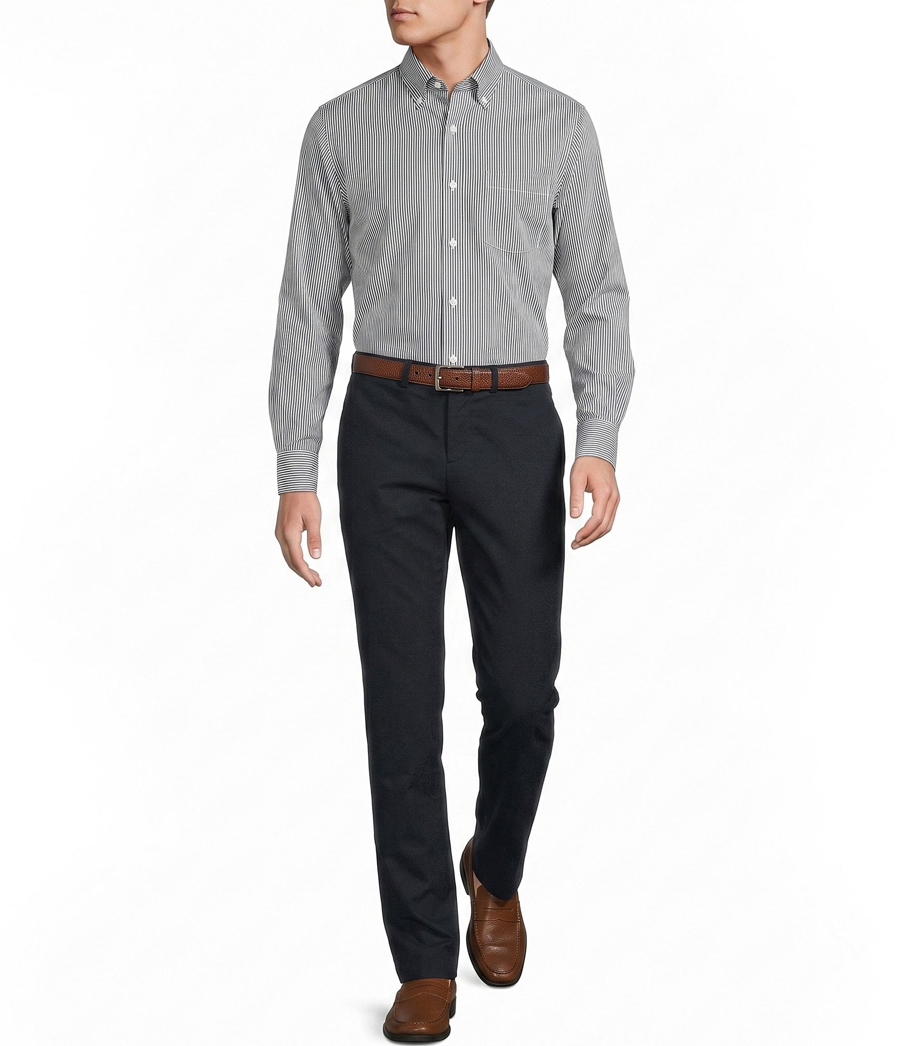 Cremieux Blue Label Vertical Stripe Pattern Long Sleeve Woven Shirt