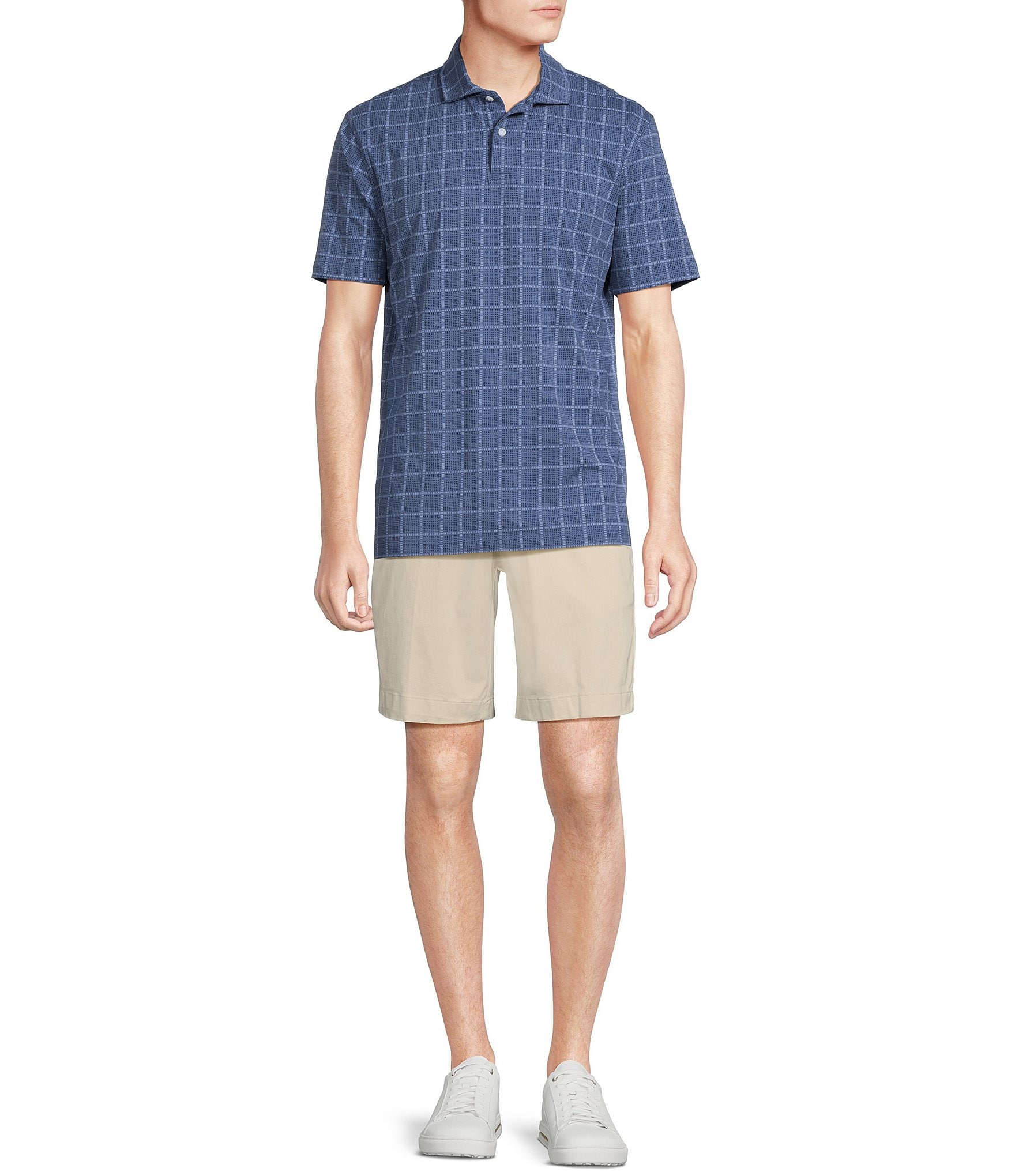 Cremieux Blue Label Windowpane Classic Fit Jersey Short Sleeve Polo Shirt