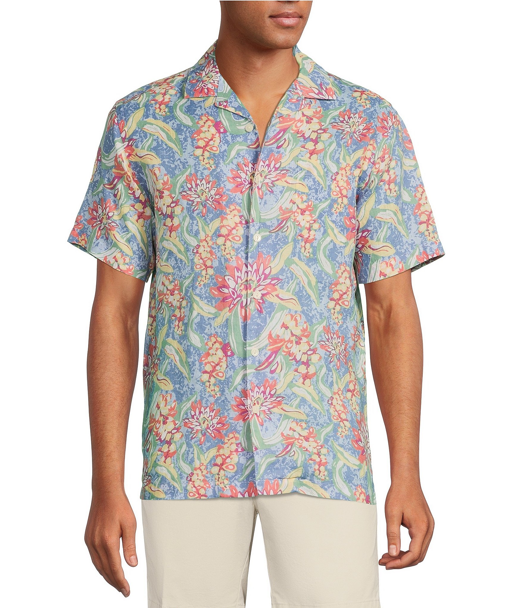 Cremieux Classic Blue Label French Linen Collection Floral Short Sleeve ...