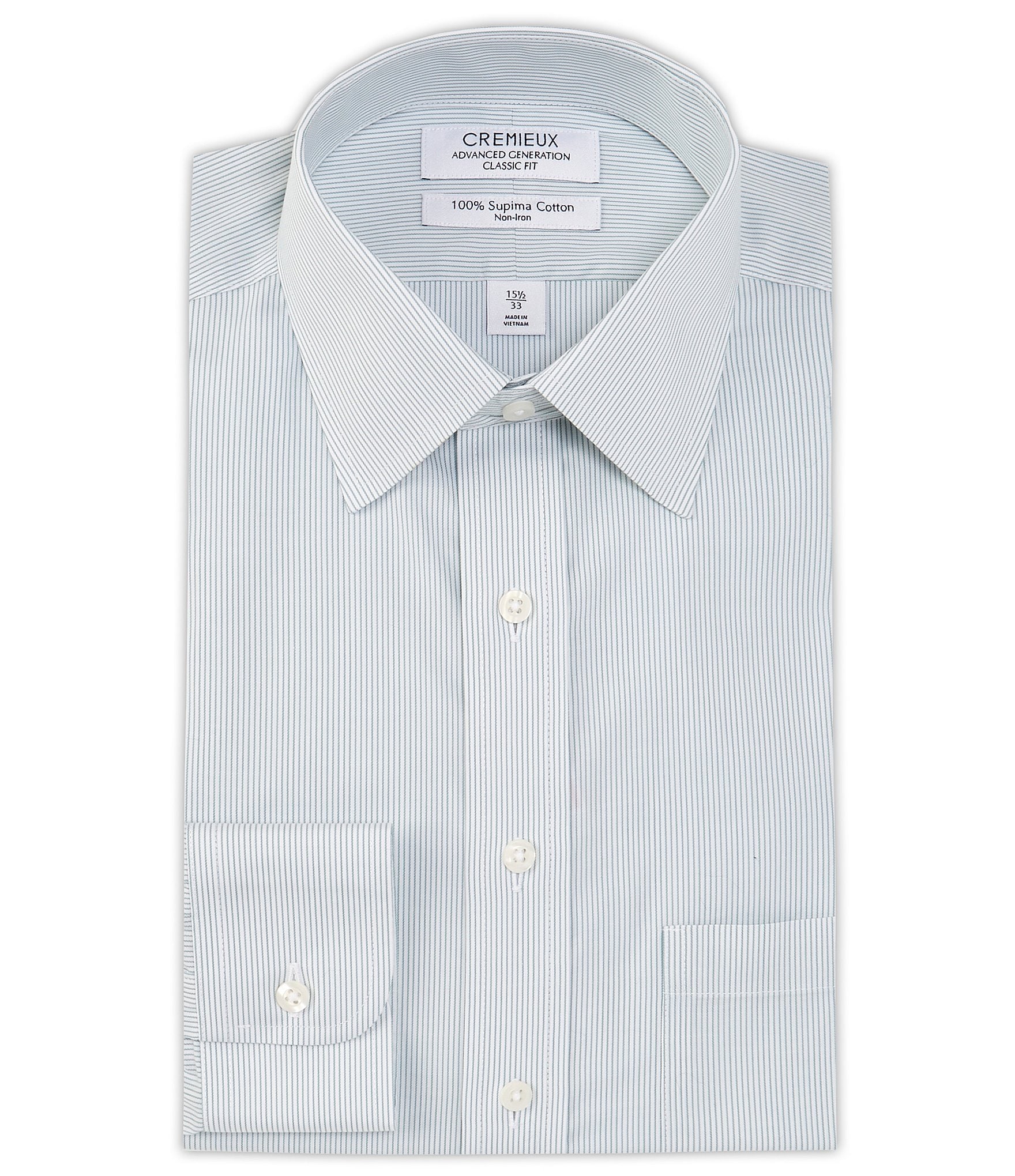 Cremieux Classic Fit Non-Iron Point Collar Fine Line Stripe Twill Dress Shirt