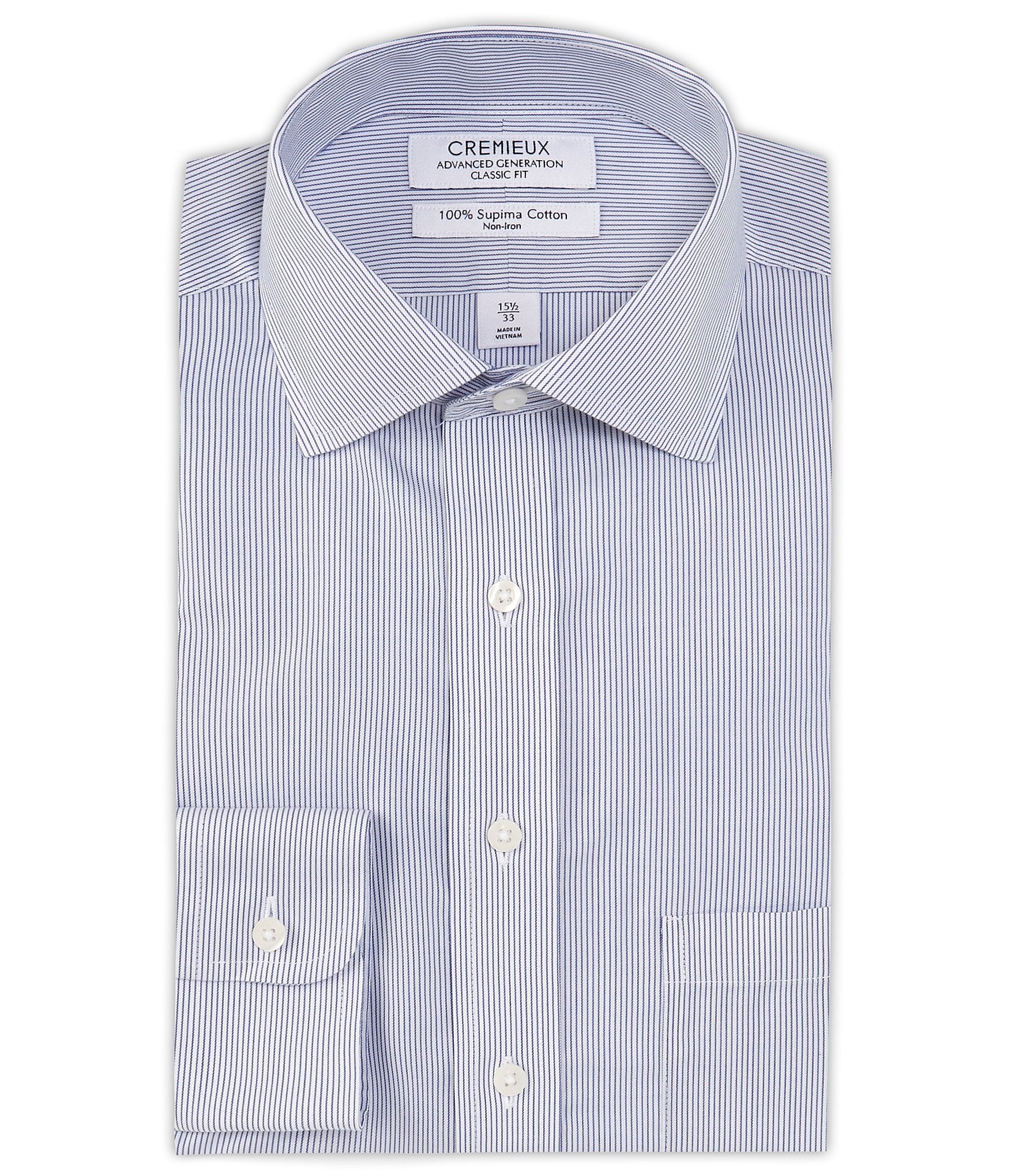 Cremieux Classic Fit Non-Iron Spread Collar Fine Line Stripe Twill Dress Shirt