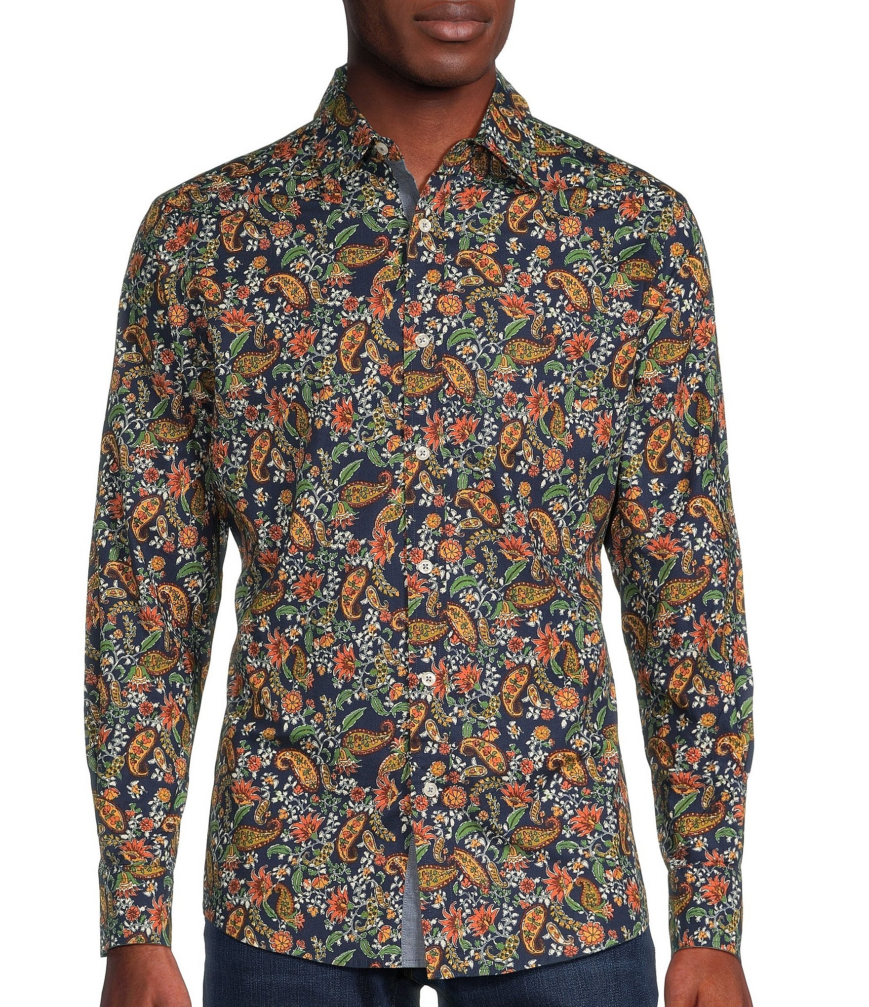 Premium Denim Medium Paisley Stretch Long Sleeve Woven Shirt | Dillard's