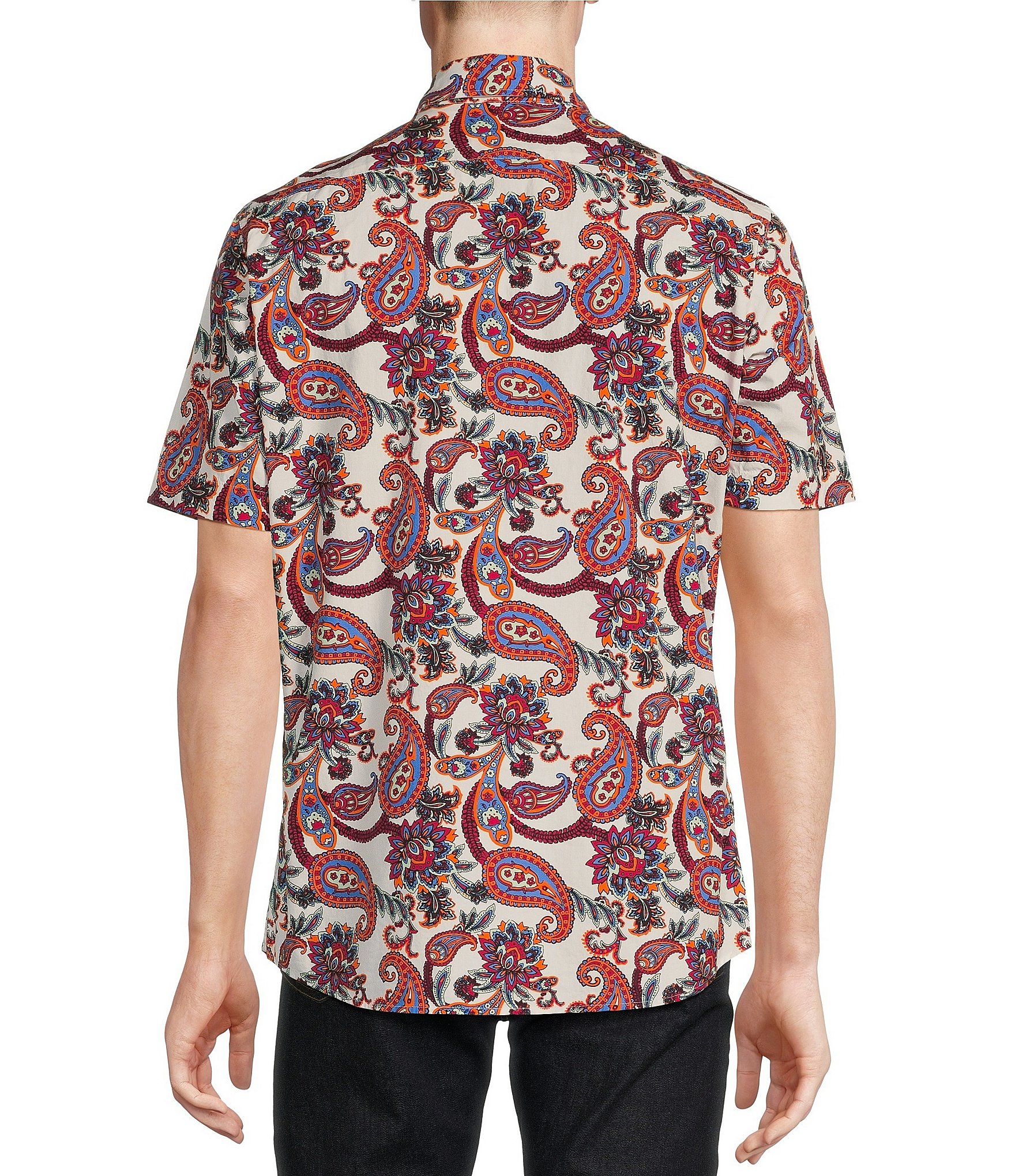 Cremieux Cremieux Premium Denim White Paisley Stretch Short-Sleeve Woven Shirt