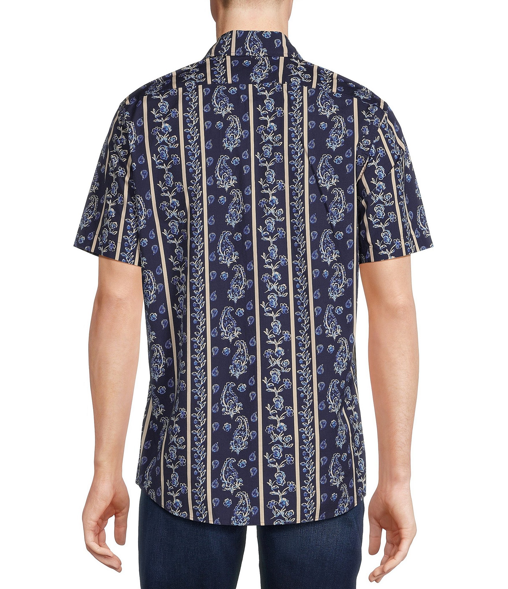 Cremieux Floral Stripe Panel Printed Short Sleeve Stretch Shirt