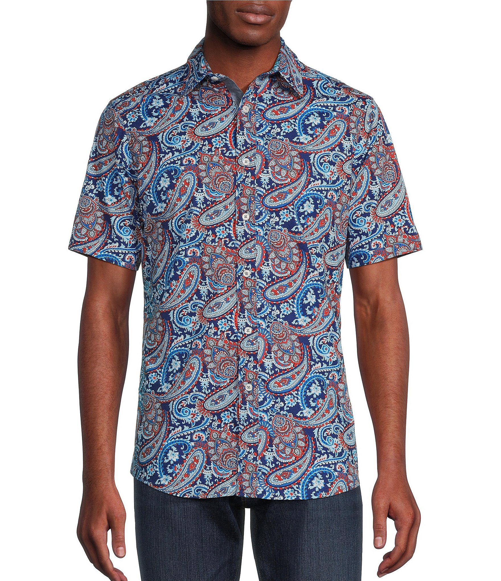 Cremieux Jeans Big & Tall Paisley Stretch Short Sleeve Point Collar ...