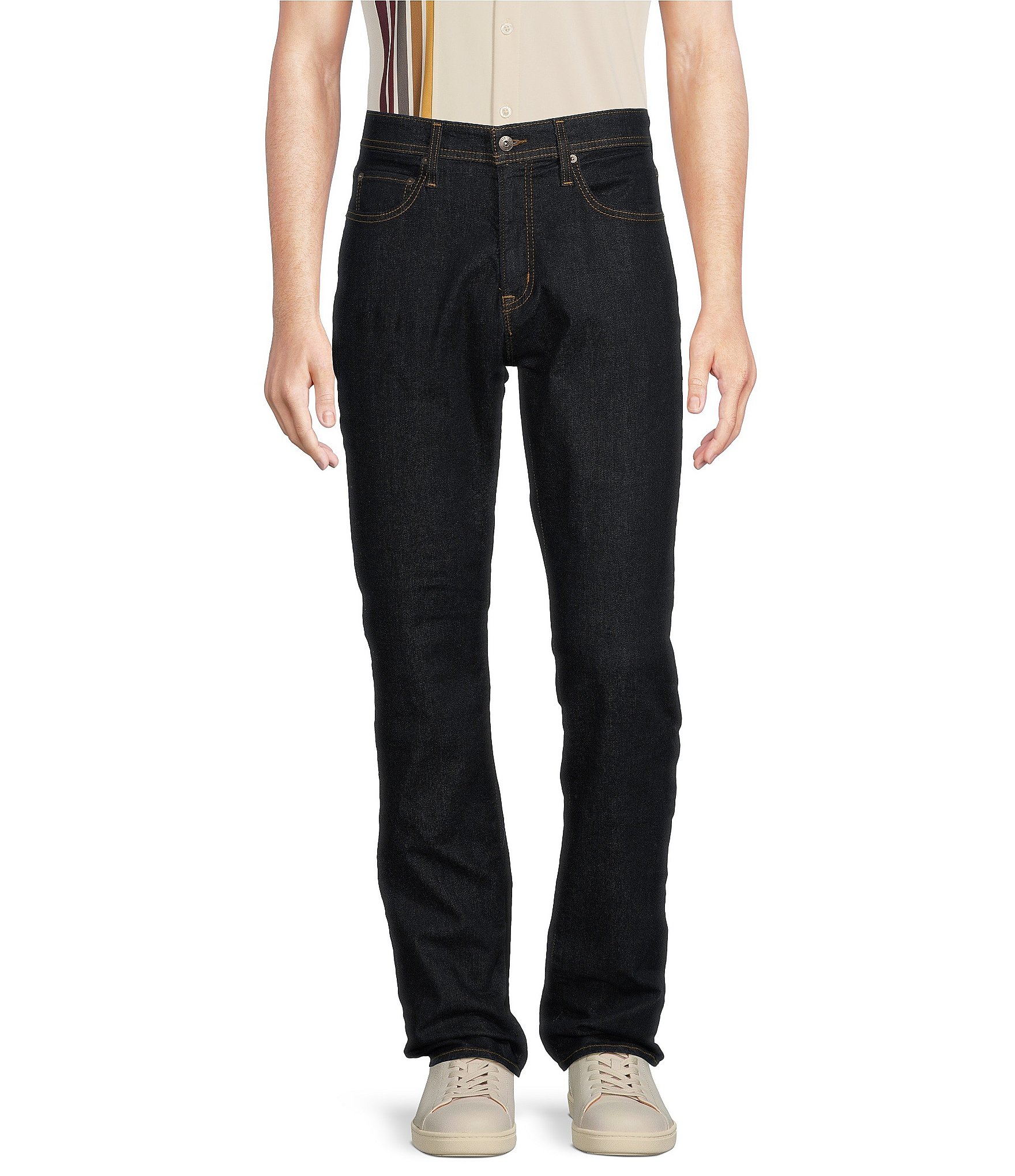 Premium Denim Relaxed Straight Fit Dark Wash Stretch Jeans | Dillard's