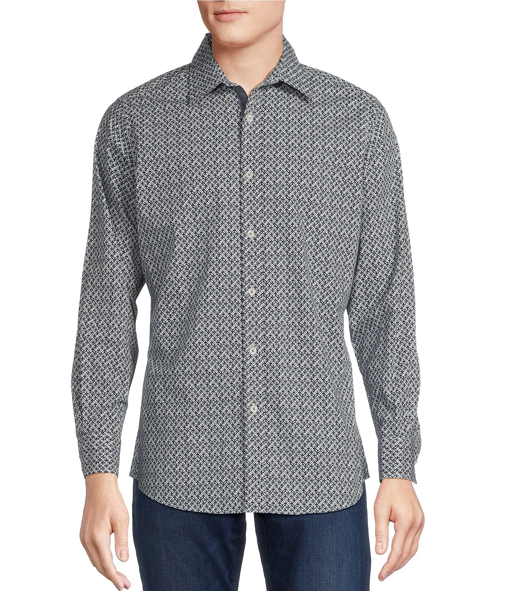 Cremieux Premium Denim Mini Geometric Print Stretch Long Sleeve Woven ...