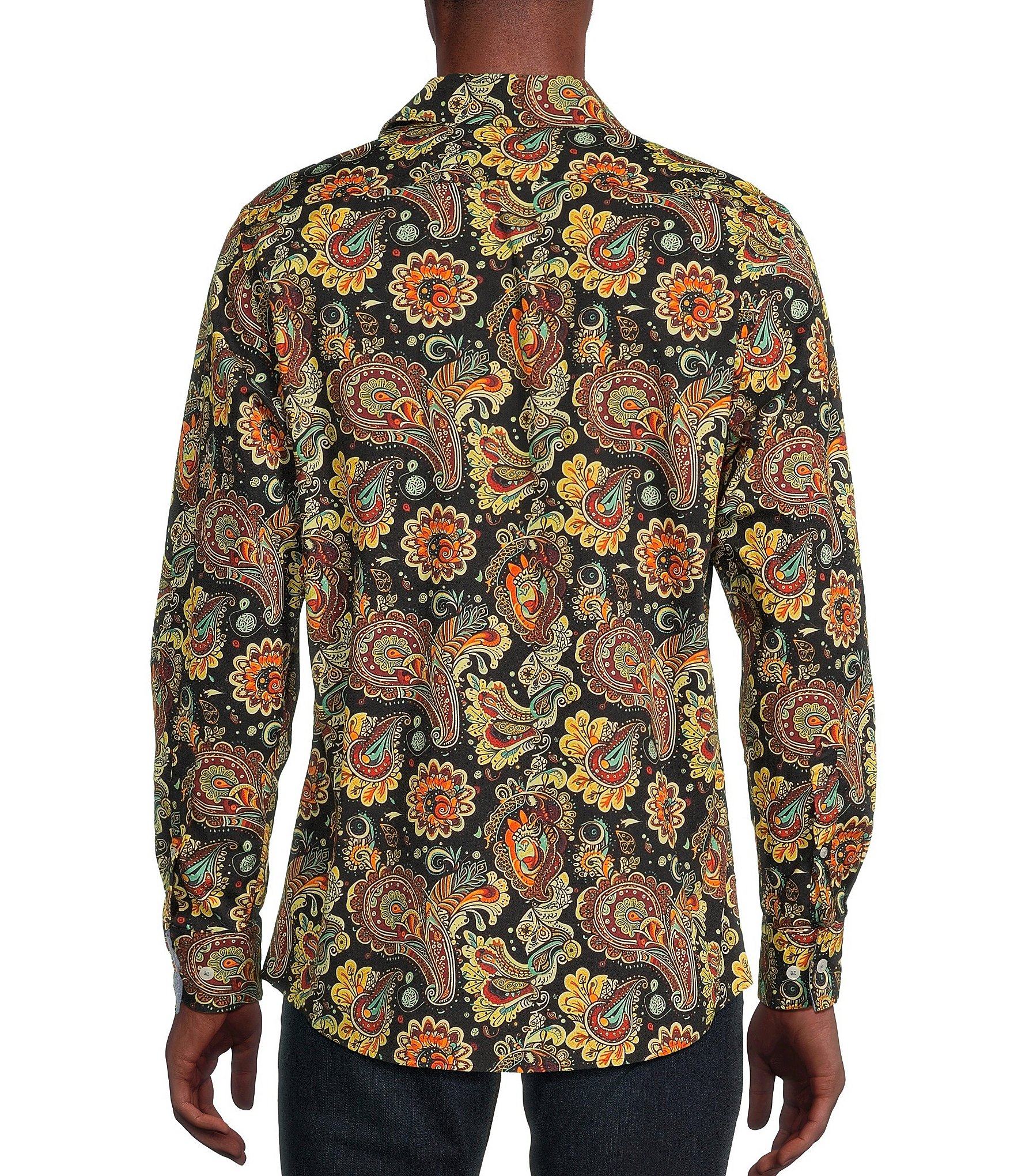 Cremieux Premium Denim Big & Tall Dark Paisley Stretch Long Sleeve Woven Shirt