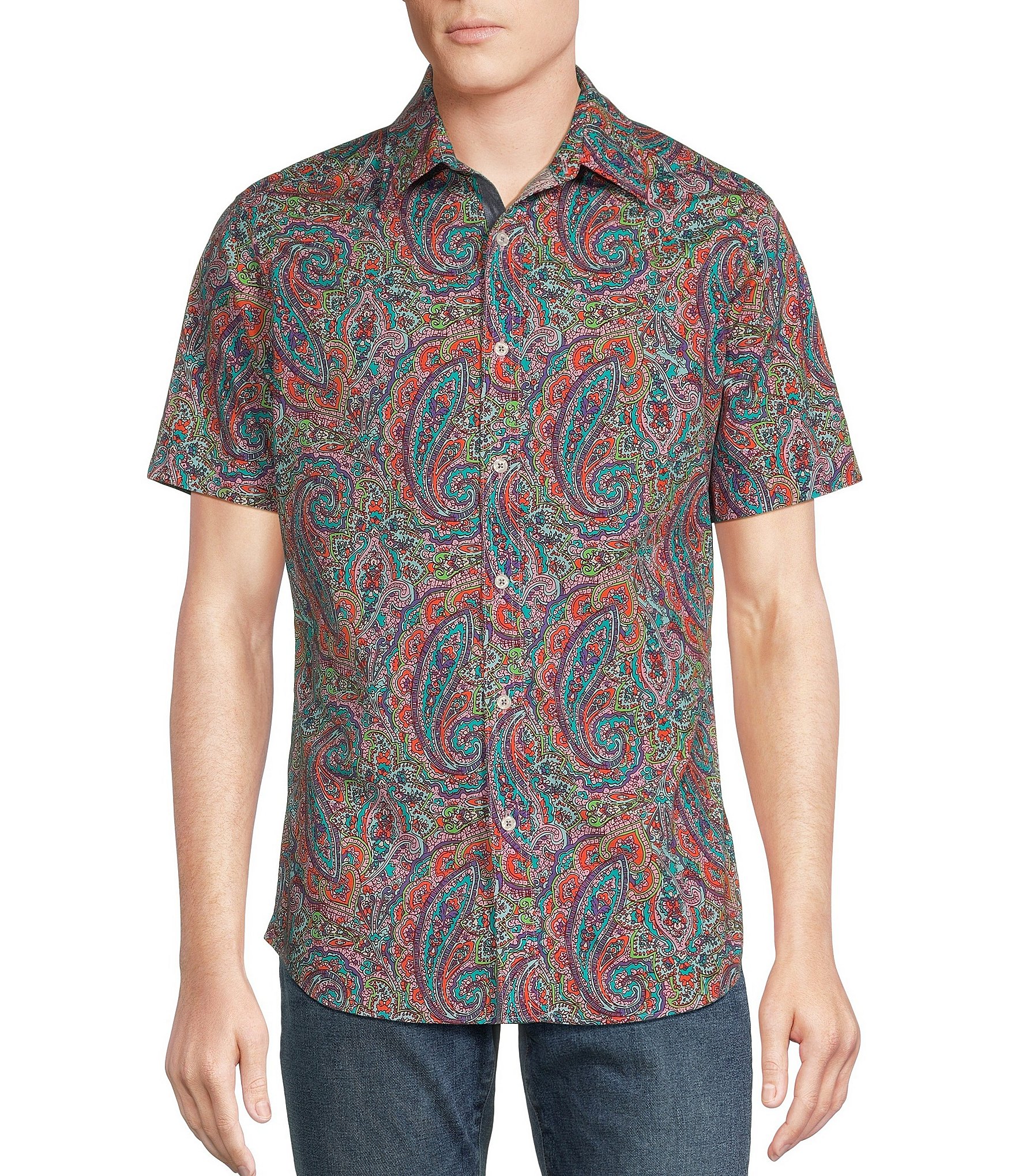 Cremieux Premium Denim Big & Tall Large Paisley Print Stretch Short Sleeve Woven Shirt