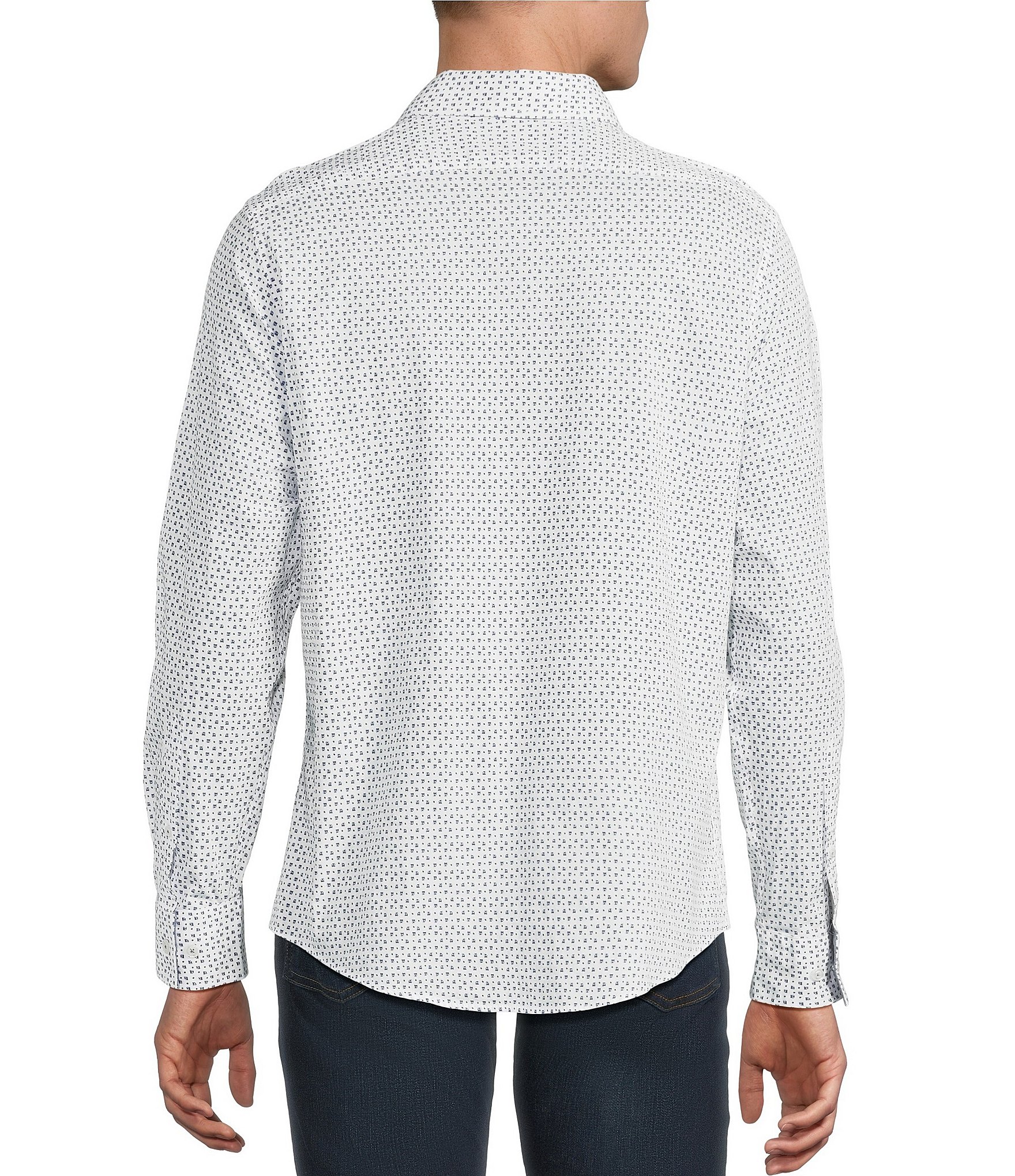Cremieux Premium Denim Micro Square Geometric Stretch Long Sleeve Woven Shirt