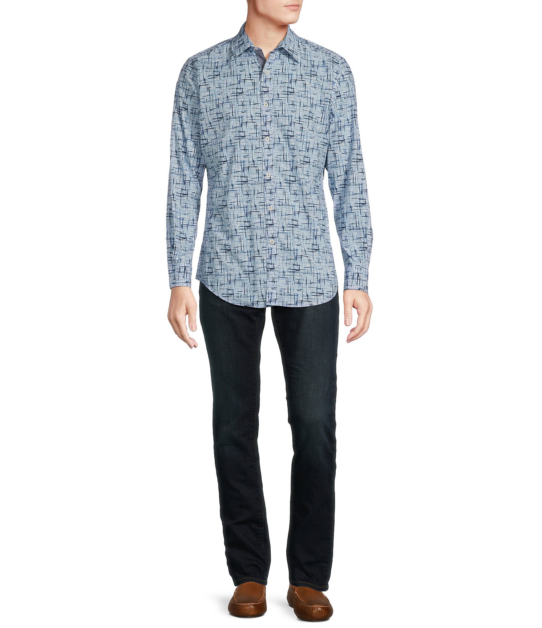 Cremieux Premium Denim Stretch Abstract Print Long Sleeve Woven Shirt