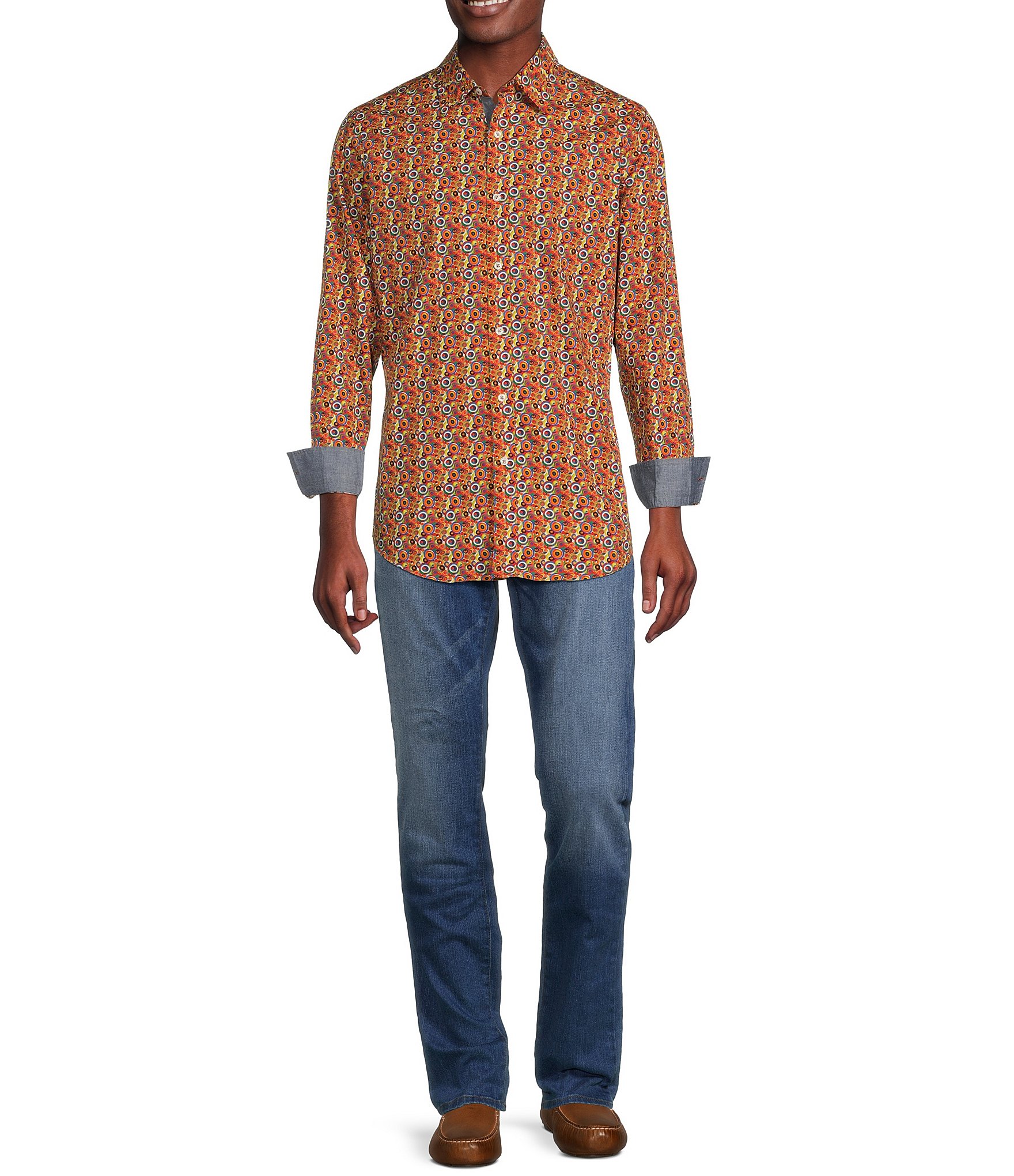 Cremieux Premium Denim Stretch Geo Print Long Sleeve Woven Shirt