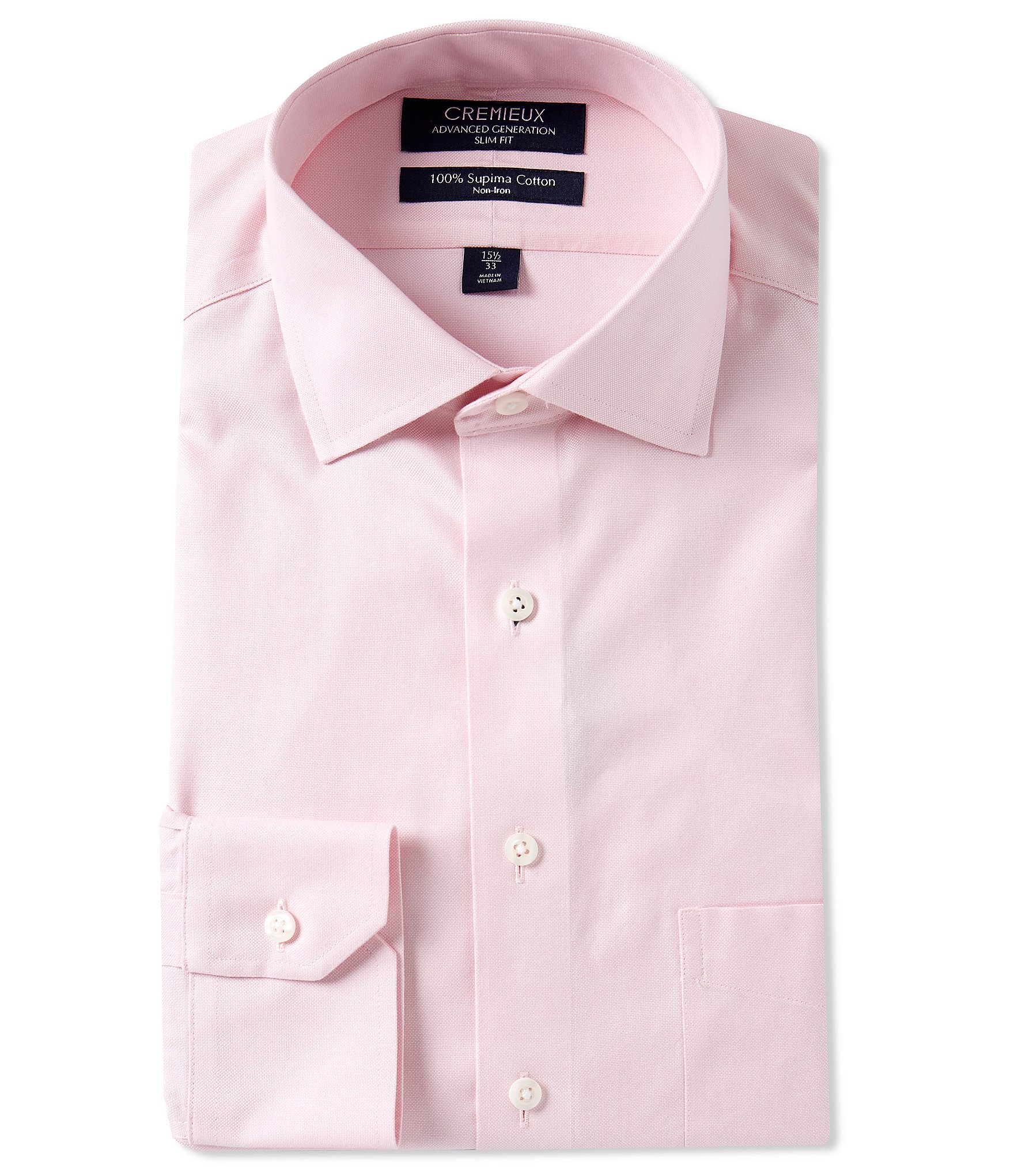 Cremieux Slim Fit Non-Iron Spread Collar Mitered Cuff Solid Dobby Dress Shirt