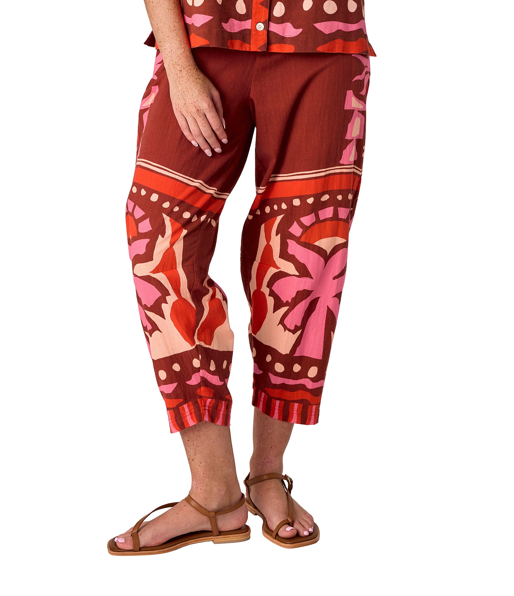 CROSBY by Mollie Burch Bernie Printed Cotton Linen Blend Coordinating Relaxed Fit Pants