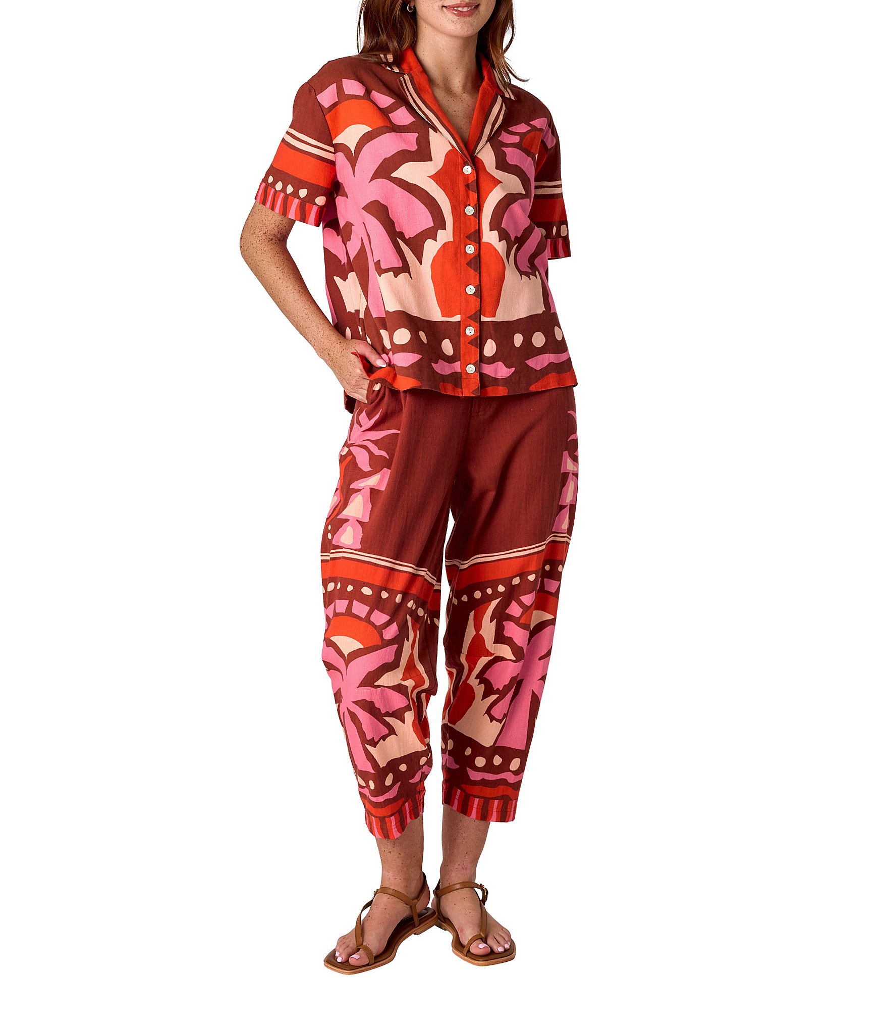 CROSBY by Mollie Burch Bernie Printed Cotton Linen Blend Coordinating Relaxed Fit Pants