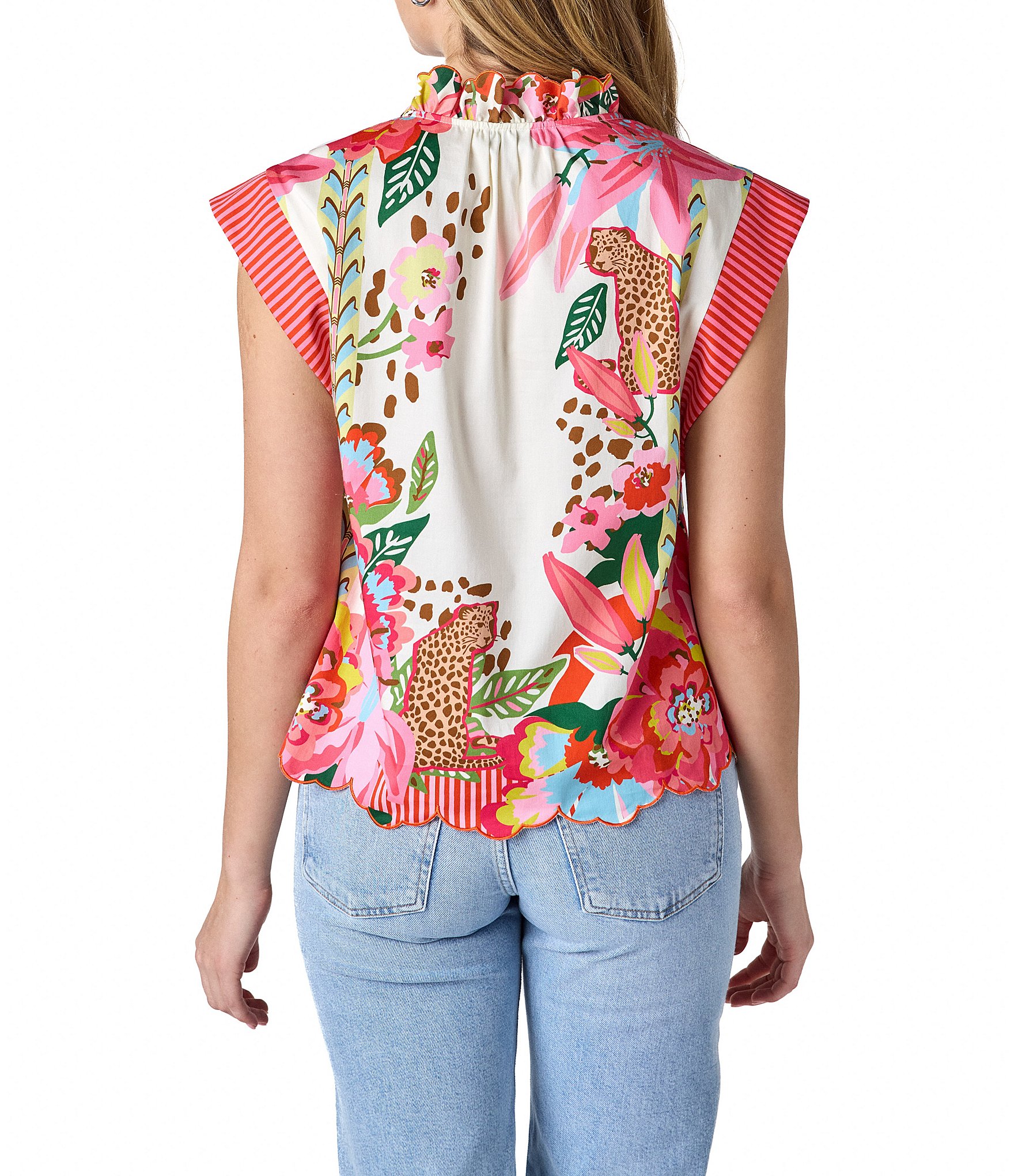 CROSBY by Mollie Burch Fritzy Tropical Button Front Ruffle Collar Top